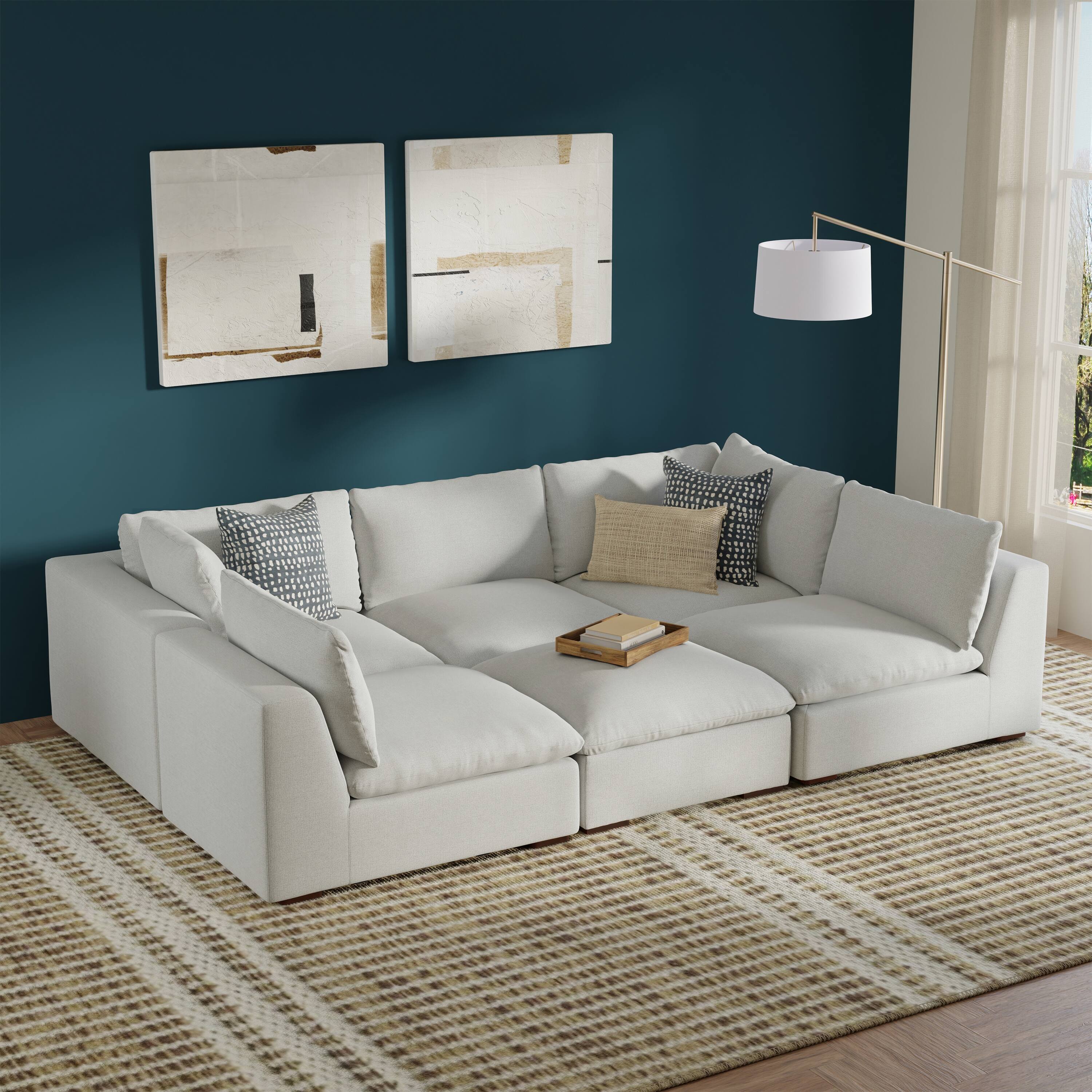 Angle. Simpli Home - Jasmine Pit Sectional Modular Sofa in Performance Fabric - Cloud Grey.