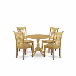 East West Furniture - DMPO5W 5 Piece Wooden Dining Table Set - Modern Dining Table and 4 Wood Dining Chairs - Oak