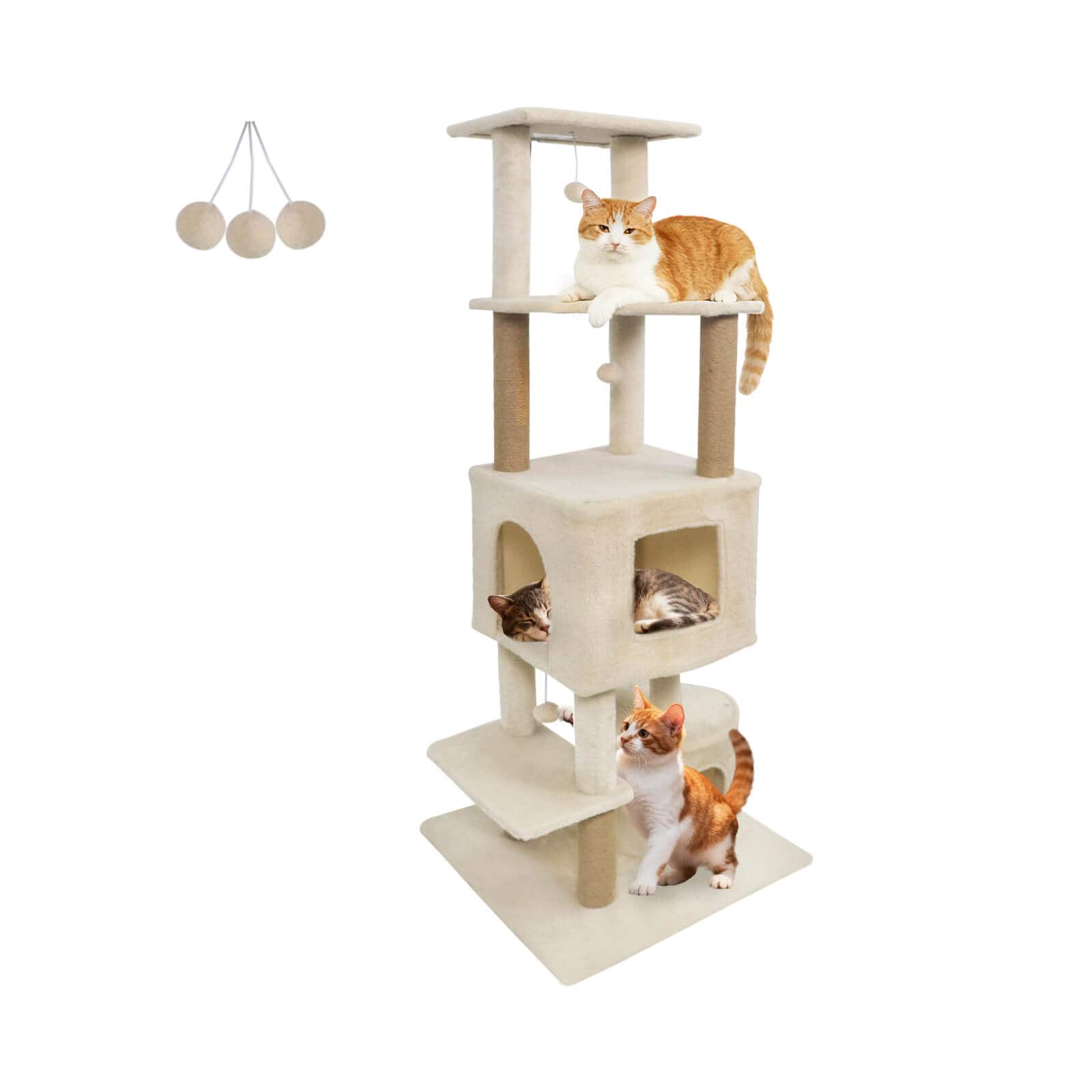 Costway - 64" Tall Cat Tree with 2 Large Condos, Jute Scratching Posts, Plush Top Perch - HCST11123