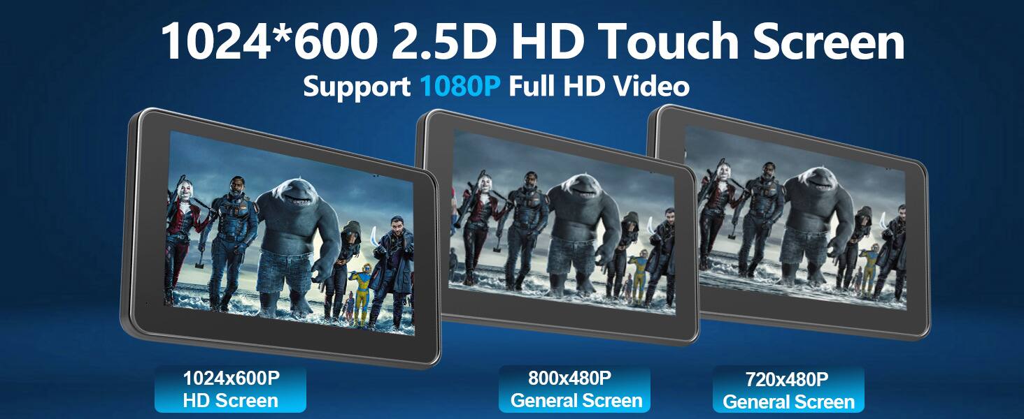 1024*600 2.5D HD Touch Screen  
Support 1080P Full HD Video  

1024x600P HD Screen  
800x480P General Screen  
720x480P General Screen