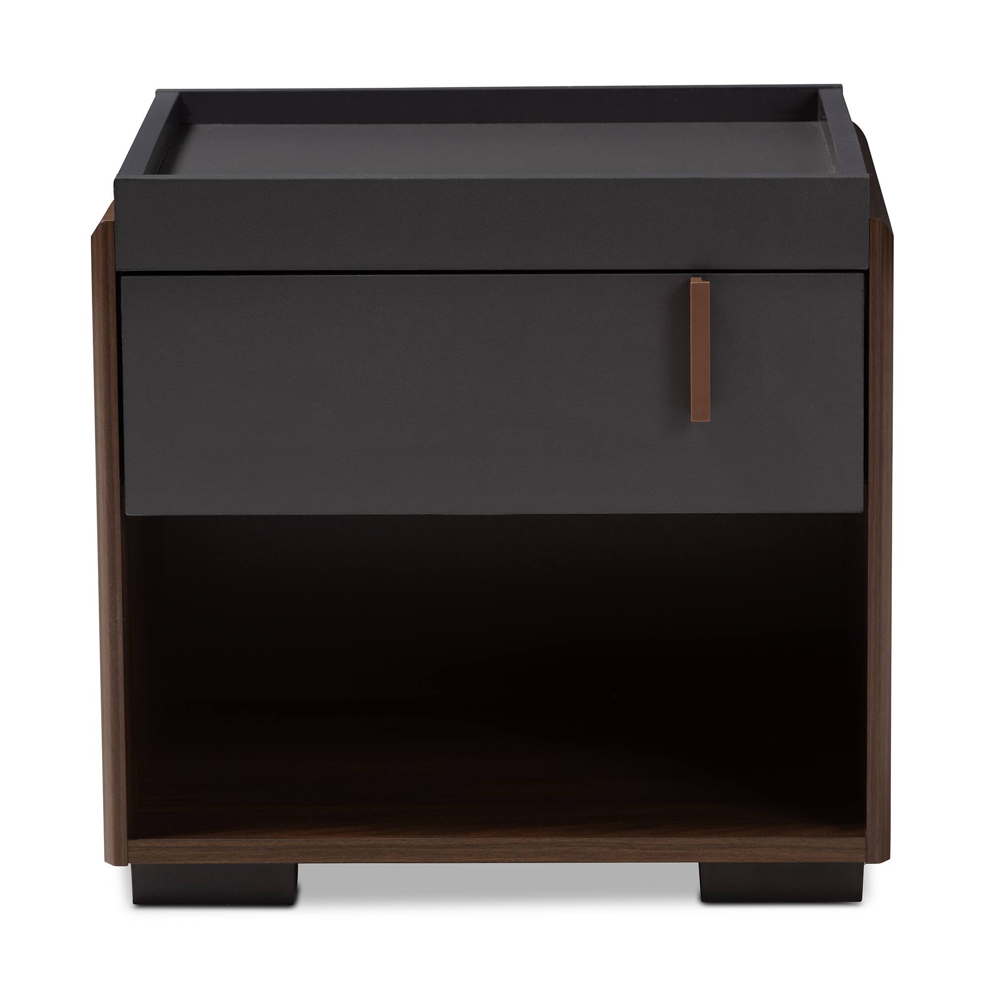 Left. Baxton Studio - Rikke Modern and Contemporary Two-Tone Gray and Walnut Finished Wood 1-Drawer Nightstand - Gray/Walnut.