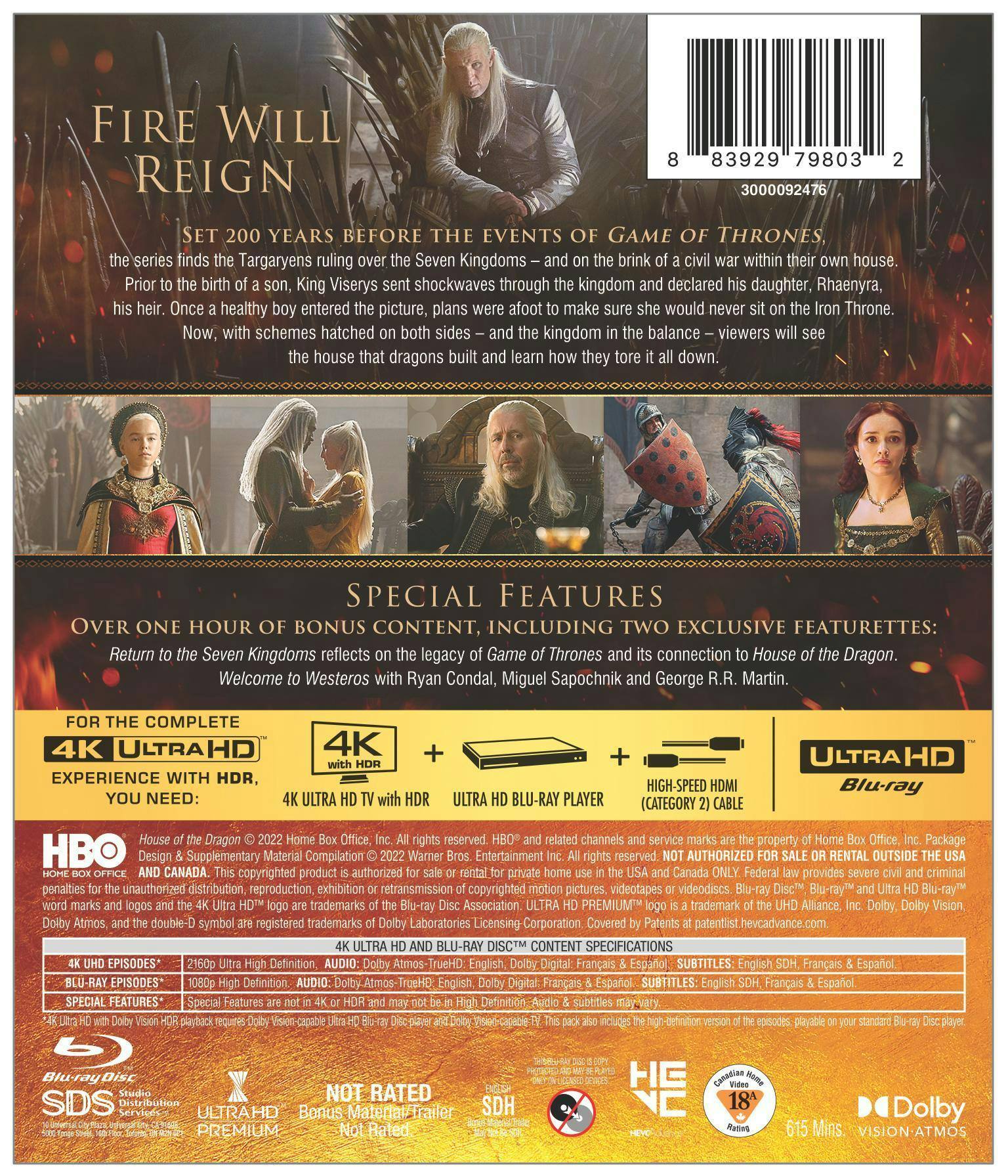 Back. House of the Dragon: The Complete First Season   - 4K Blu-Ray.