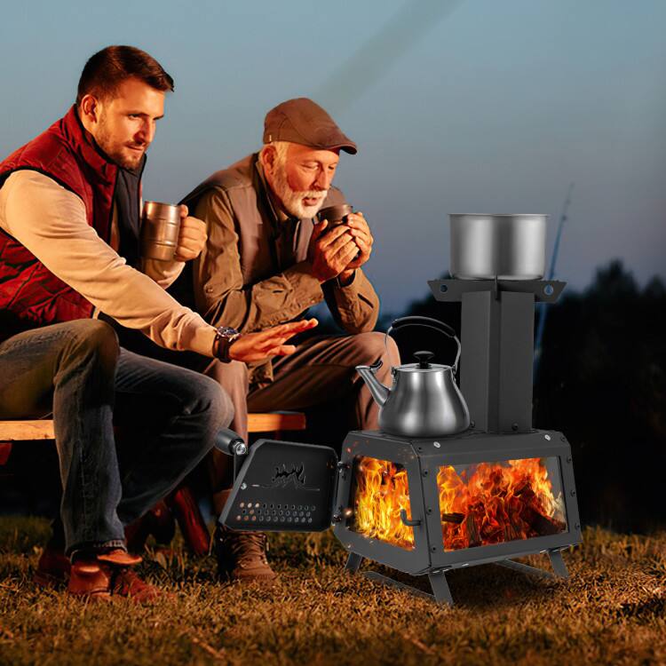 Angle. Mondawe - Patented Portable Wood Camping Burning Stove Heater Tabletop Fire Pit with 2 Cooking Positions - Black.