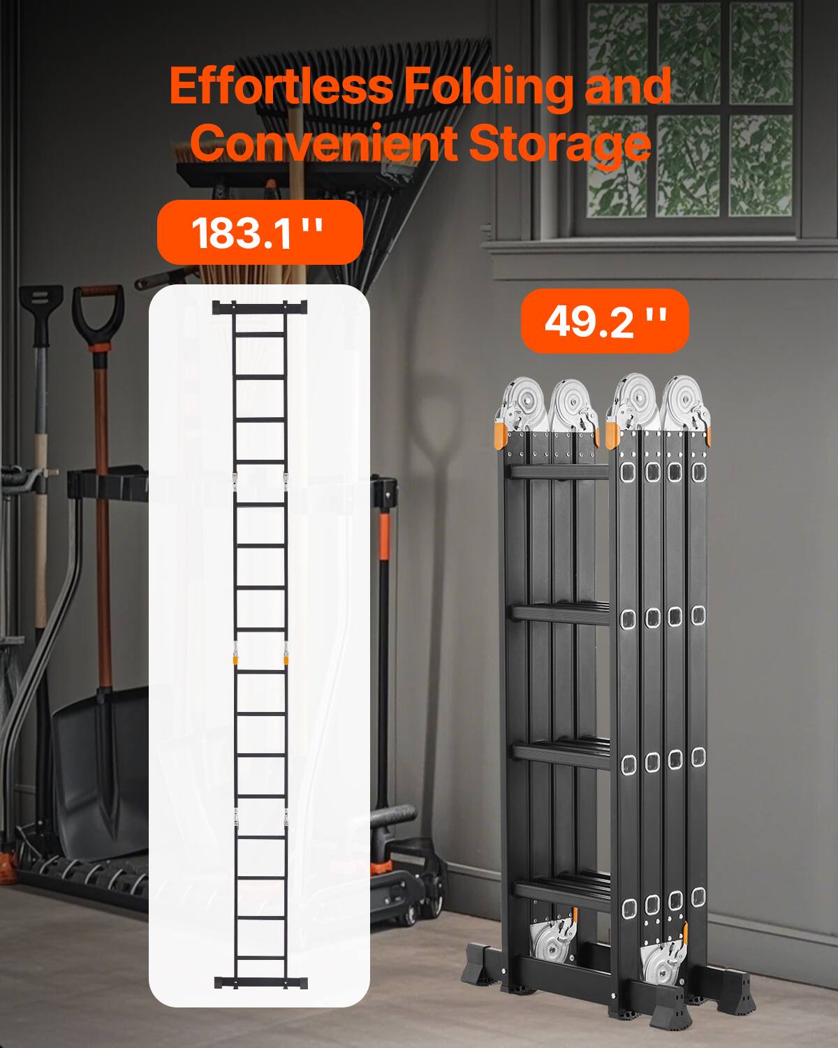 Effortless Folding and Convenient Storage  
183.1"  
49.2"