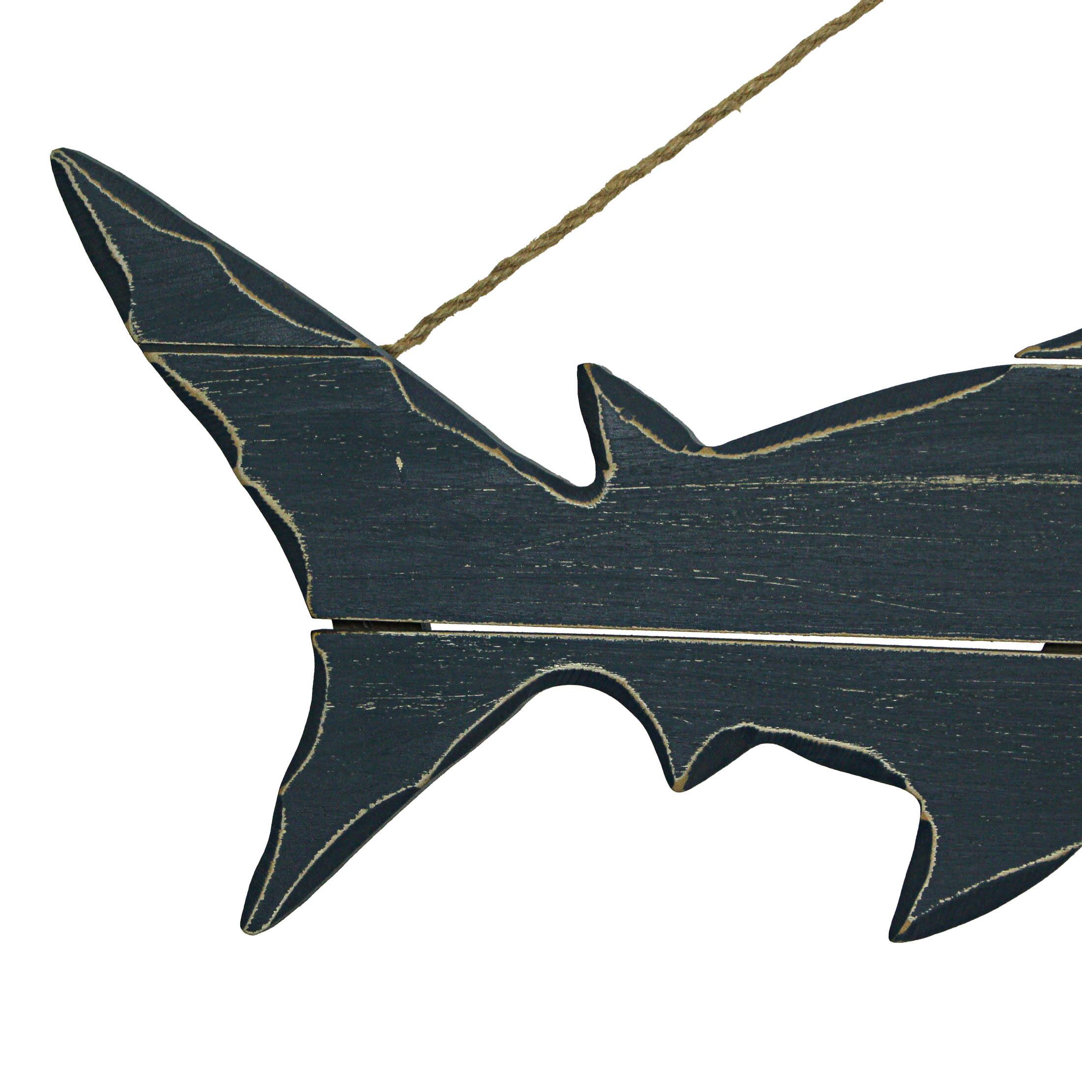 Alt View 6. Zeckos - 31 Inch Blue Wood Carved Shark Wall Decor Plaque Hanging Nautical Art Coastal - Blue.