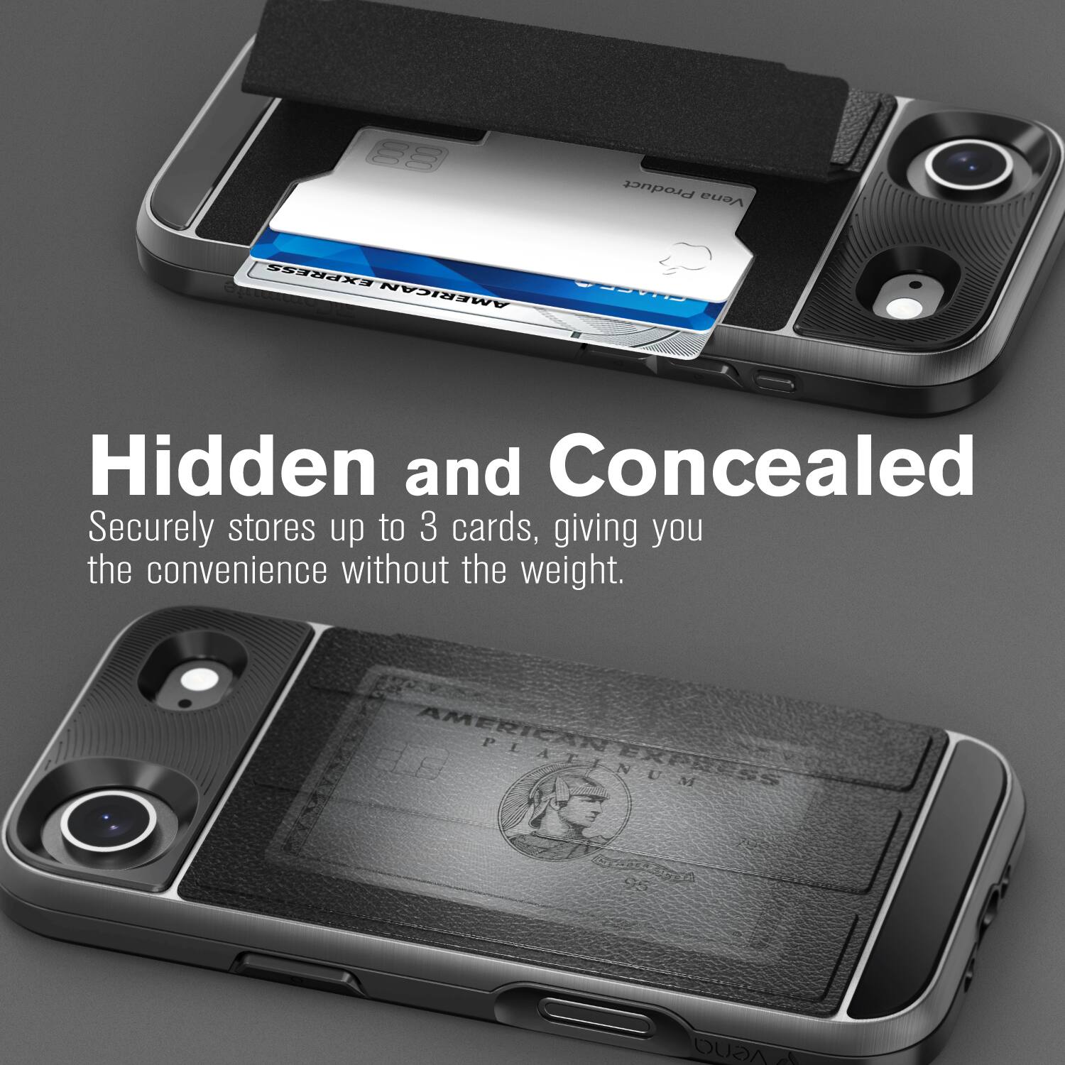 Hidden and Concealed  
Secures up to 3 cards, giving you the convenience without the weight.
