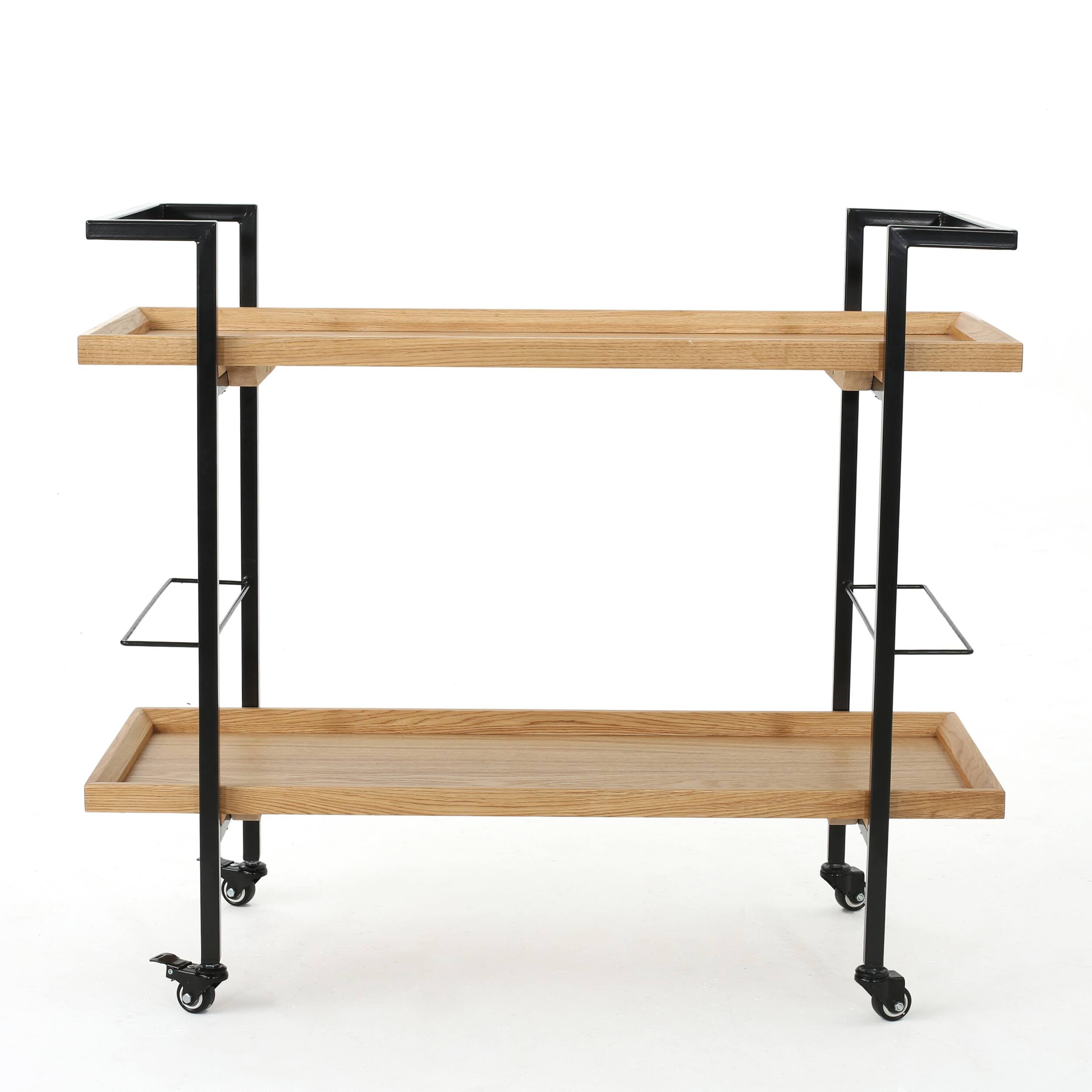 Alt View 6. Spaco - Spaco Modern Industrial Bar Cart, Wood Look Powder Coat, 2-Tier Shelves, Locking Casters, Wine Bottle Holder - Walnut.