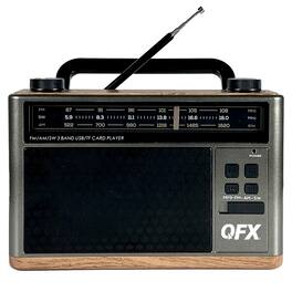 QFX - Retro-Style Portable AM/FM/Shortwave Radio Retro-1937, Bluetooth, Flashlight, Party Light - Black