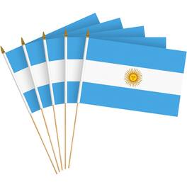 G128 - 24-Pack Handheld Argentina Stick Flags, 8 x 12 in, 150D Polyester with Wooden Pole and Gold Spear Tip - Assorted Colors