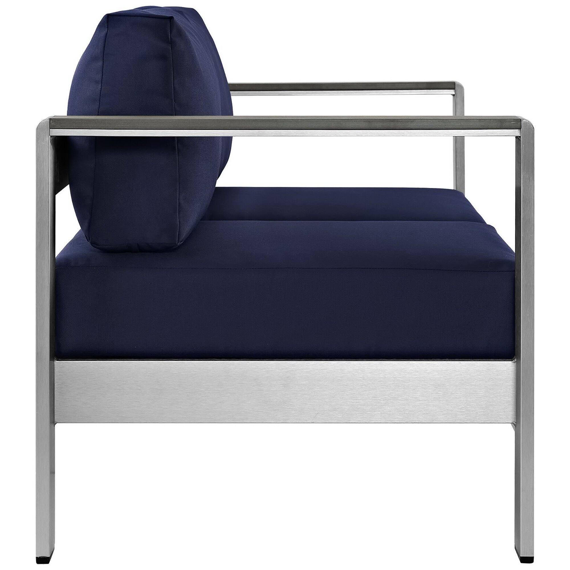 Left. Modway - Shore Outdoor Patio Aluminum Loveseat by Modway - Silver Navy.