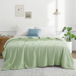 Peace Nest - Cooling Seersucker Bed Blanket, Lightweight Comforter for Hot Sleepers, King - Green