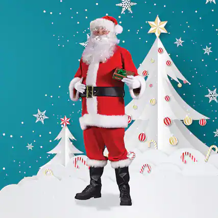 Front. Fun World - Red and White Regency Santa Claus Christmas Costume Suit - Large - Red.