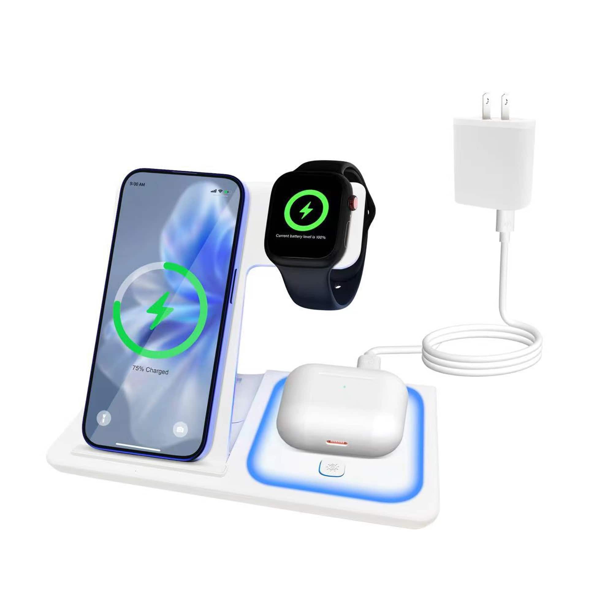 YONWAY - Foldable Wireless Charging Station, Phone Charging Dock Station with LED Night Light for iPhone, Watches, Airpods