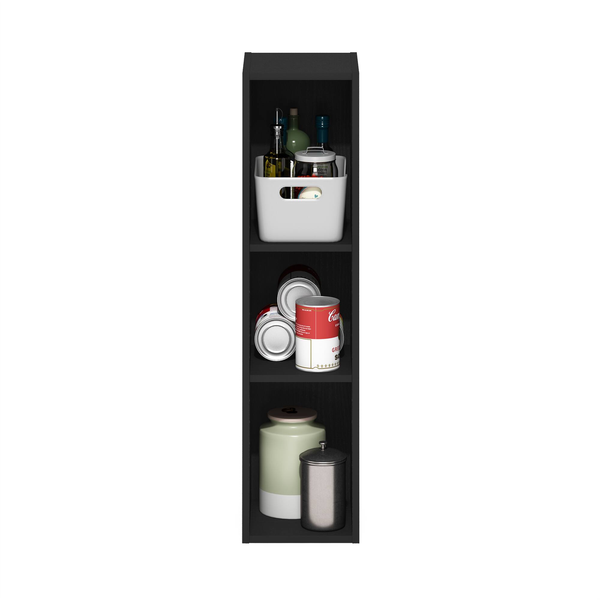 Alt View 5. Furinno - FULDA Book Shelf, 3-Tier Narrow Storage Cabinet, Bookcase with 8-In Width Storage Shelf, 9.3 x 7.9 x 31.5 - Blackwood.