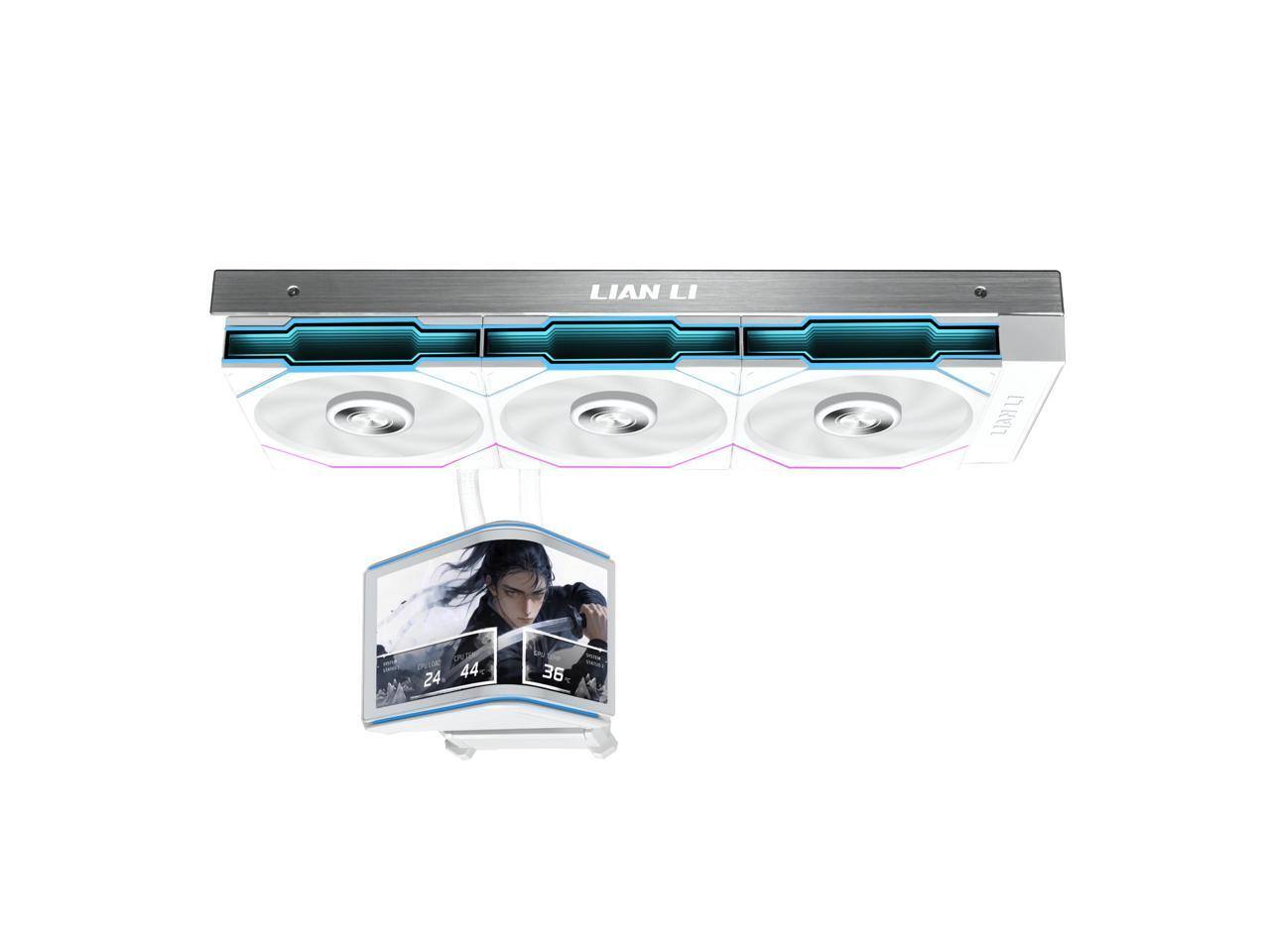 Alt View 1. Lian Li - Hydroshift II OLED Curved 360TL RGB Liquid CPU Cooler 3x120mm TL Fans Adjustable 6.67" Screen LGA 1851/1700, AMD AM5/4 - White.