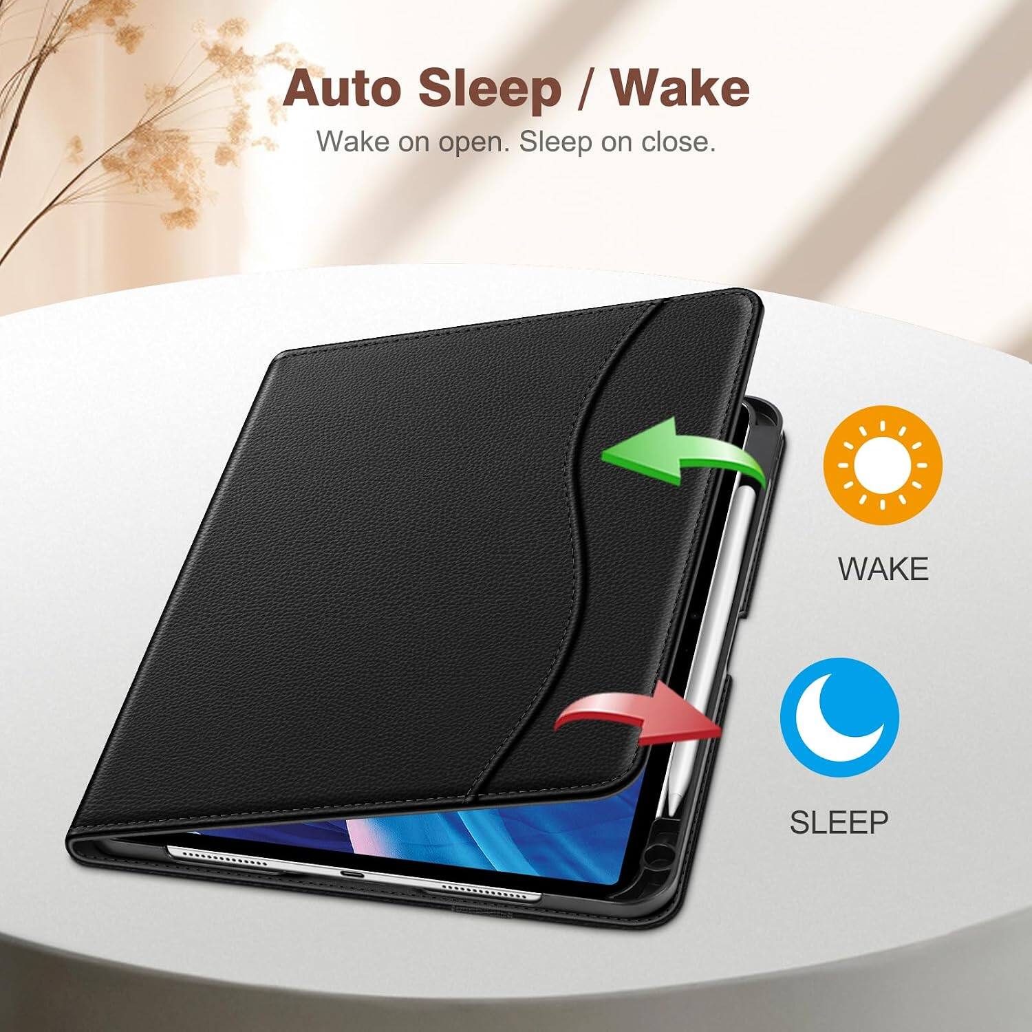 Auto Sleep / Wake  
Wake on open. Sleep on close.  

WAKE  
SLEEP