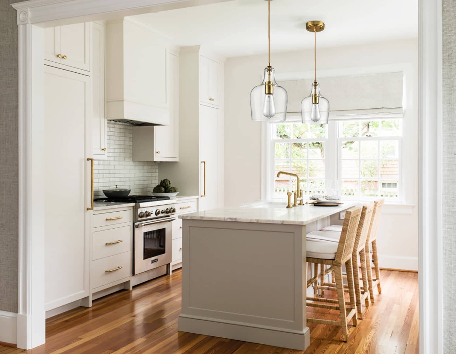 Alt View 2. MOOSE - Modern Gold with Bell Shade Glass Shade Adjustable Pendant Light Fixture - Gold.