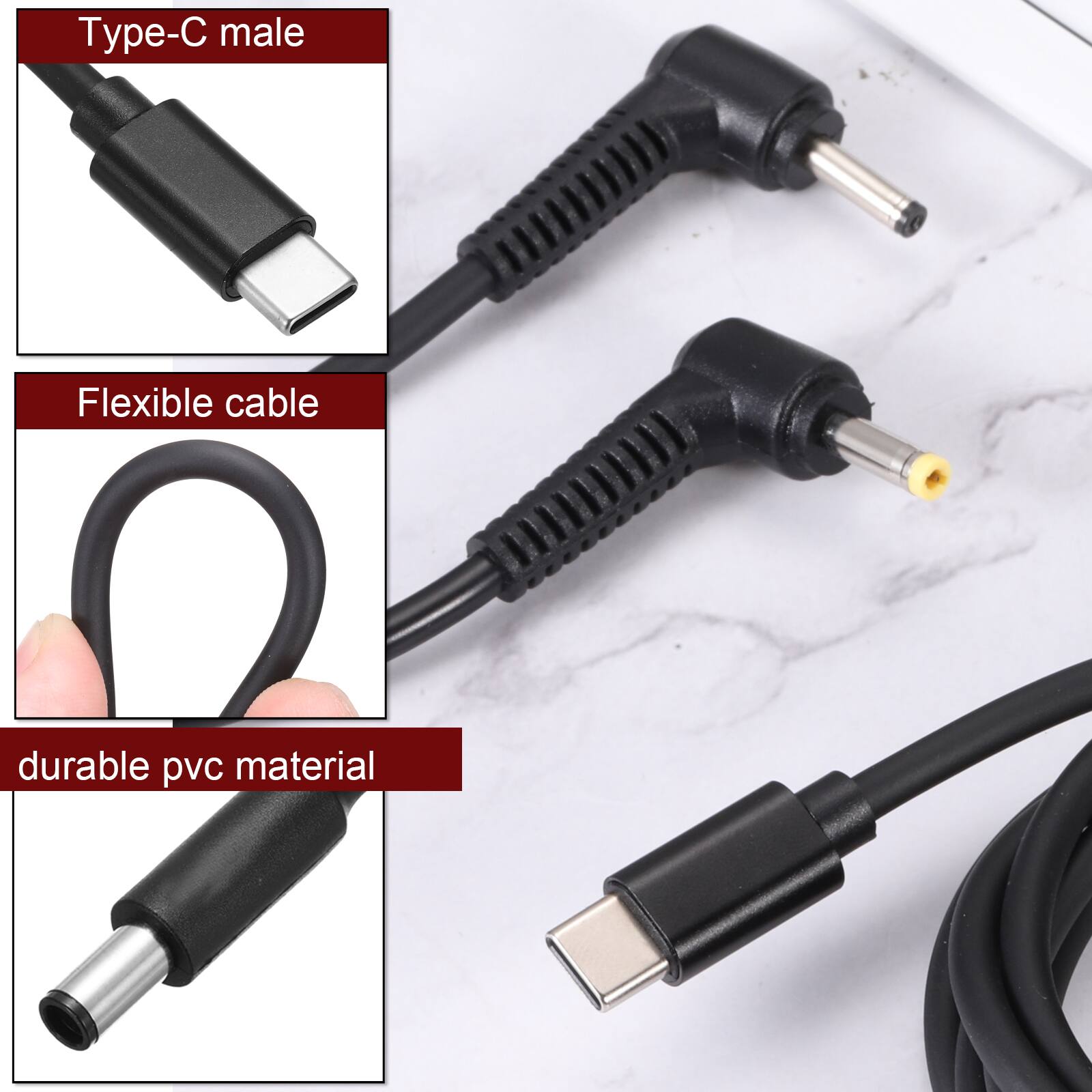 Type-C male  
Flexible cable  
durable pvc material