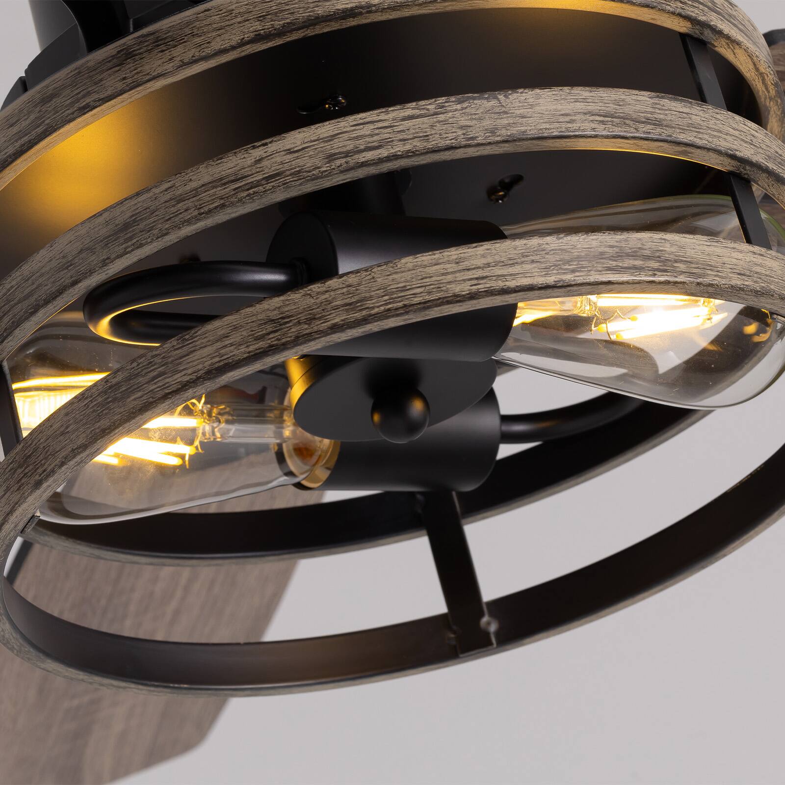 Alt View 4. Siljoy - 46 In Black Rustic Cage Ceiling Fan with Light and Remote for Patio Bedroom Living Room - Wood Brown.