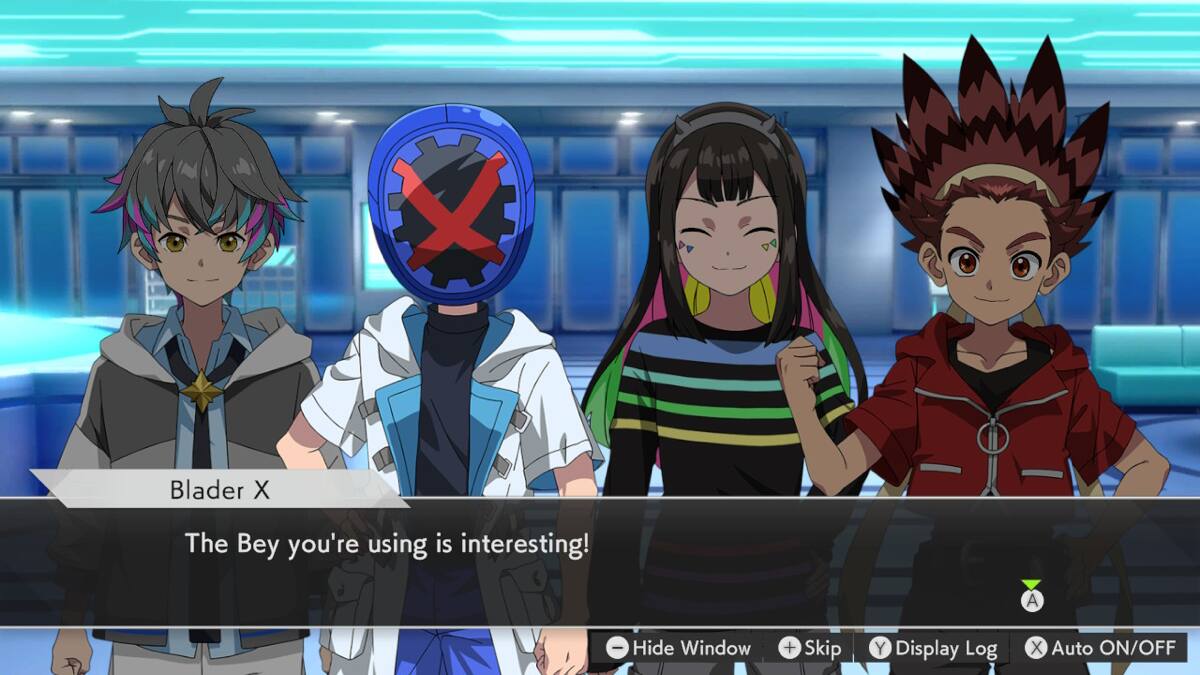 Blader X  
The Bey you're using is interesting!  

Hide Window + Skip  
Display Log  
Auto ON/OFF