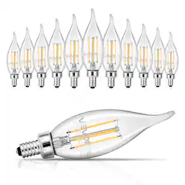 VEVOR - LED Candelabra Bulbs, 12-Pack Dimmable Chandelier Light Bulbs, Vintage Flame Tip Candle Light Bulb - Transparent+Orange+Silver