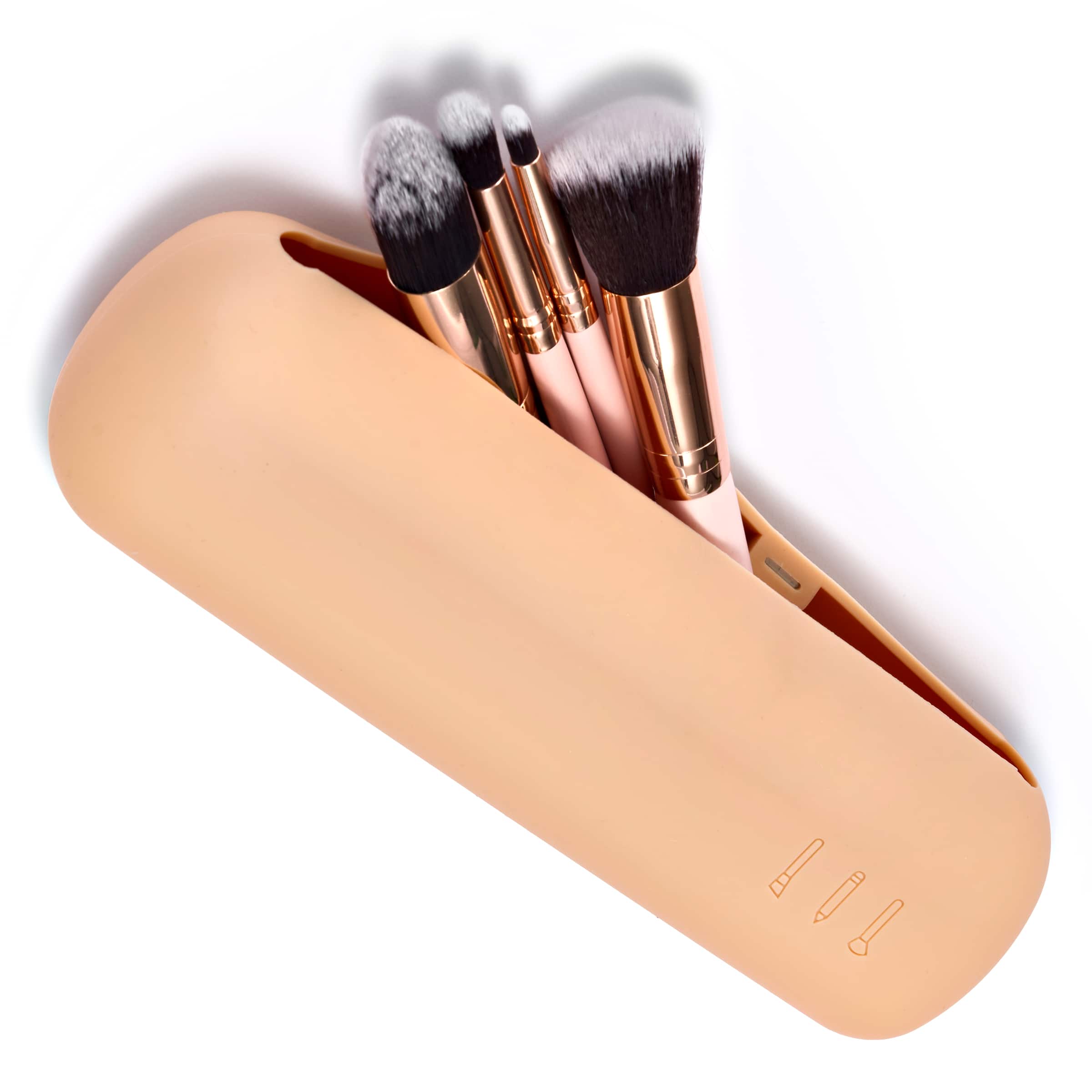 Front. Sorbus - Sorbus Travel Cosmetic Makeup Brush Holder - Portable & Waterproof Silicone Organizer - Tan.
