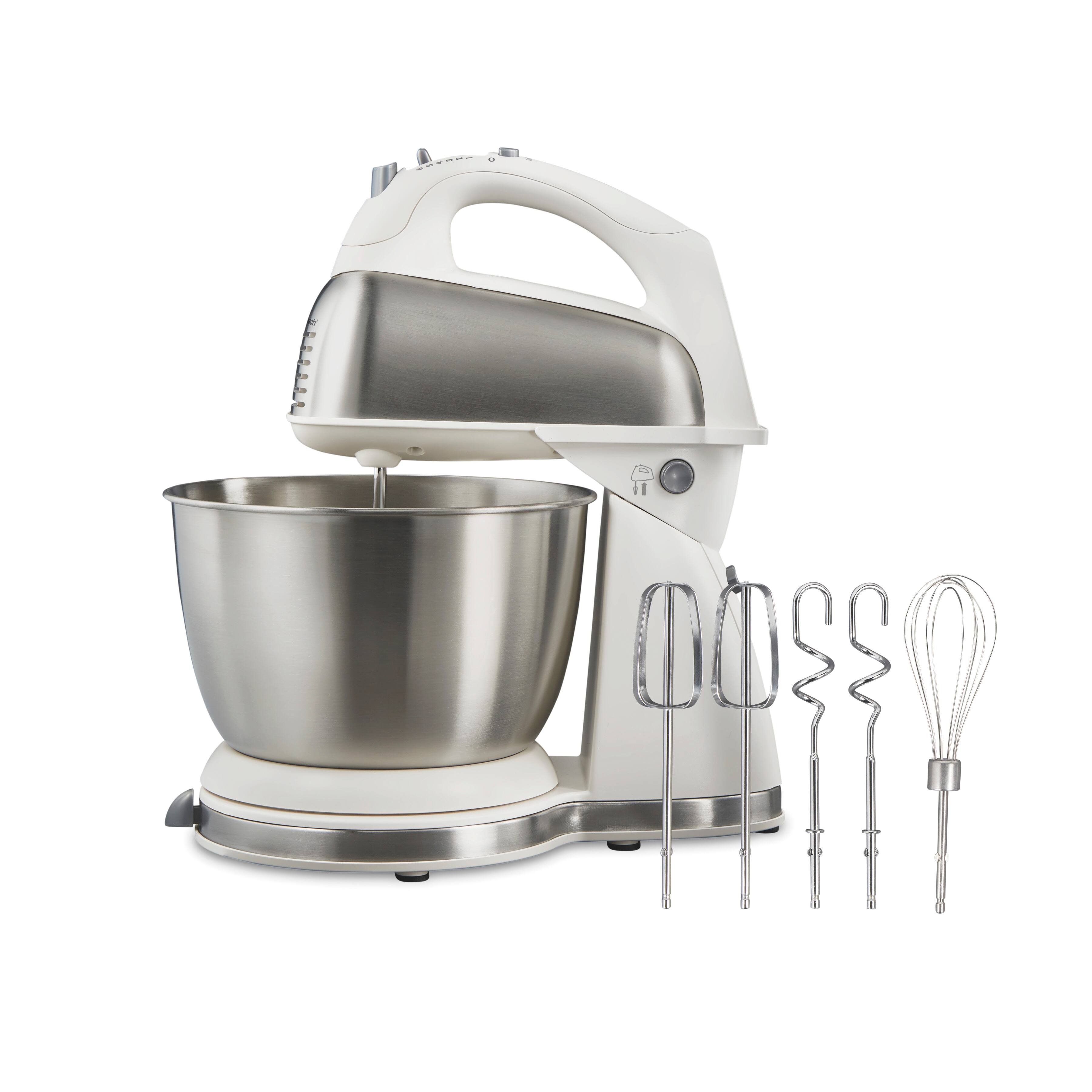Angle. Hamilton Beach - Hamilton Beach Classic 6 Speed Hand/Stand Mixer with 4 Quart Stainless Steel Bowl - WHITE.
