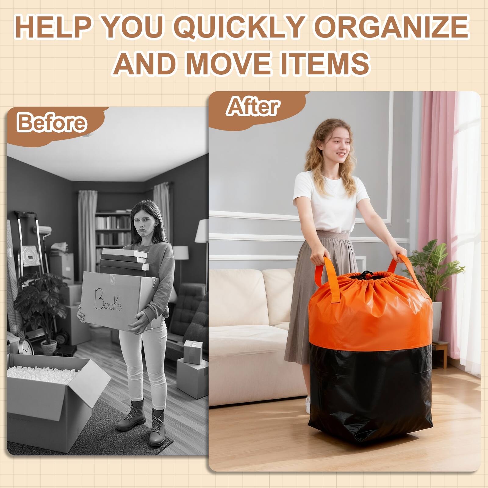 HELP YOU QUICKLY ORGANIZE AND MOVE ITEMS

Before

After