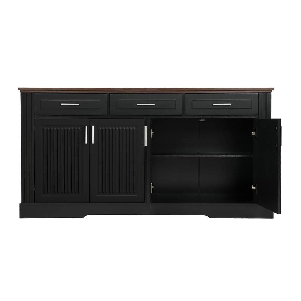 Alt View 6. Kadyn - 63" Fluted Sideboard Buffet with 4 Doors and 3 Drawers for Dining Room - Black - Black.