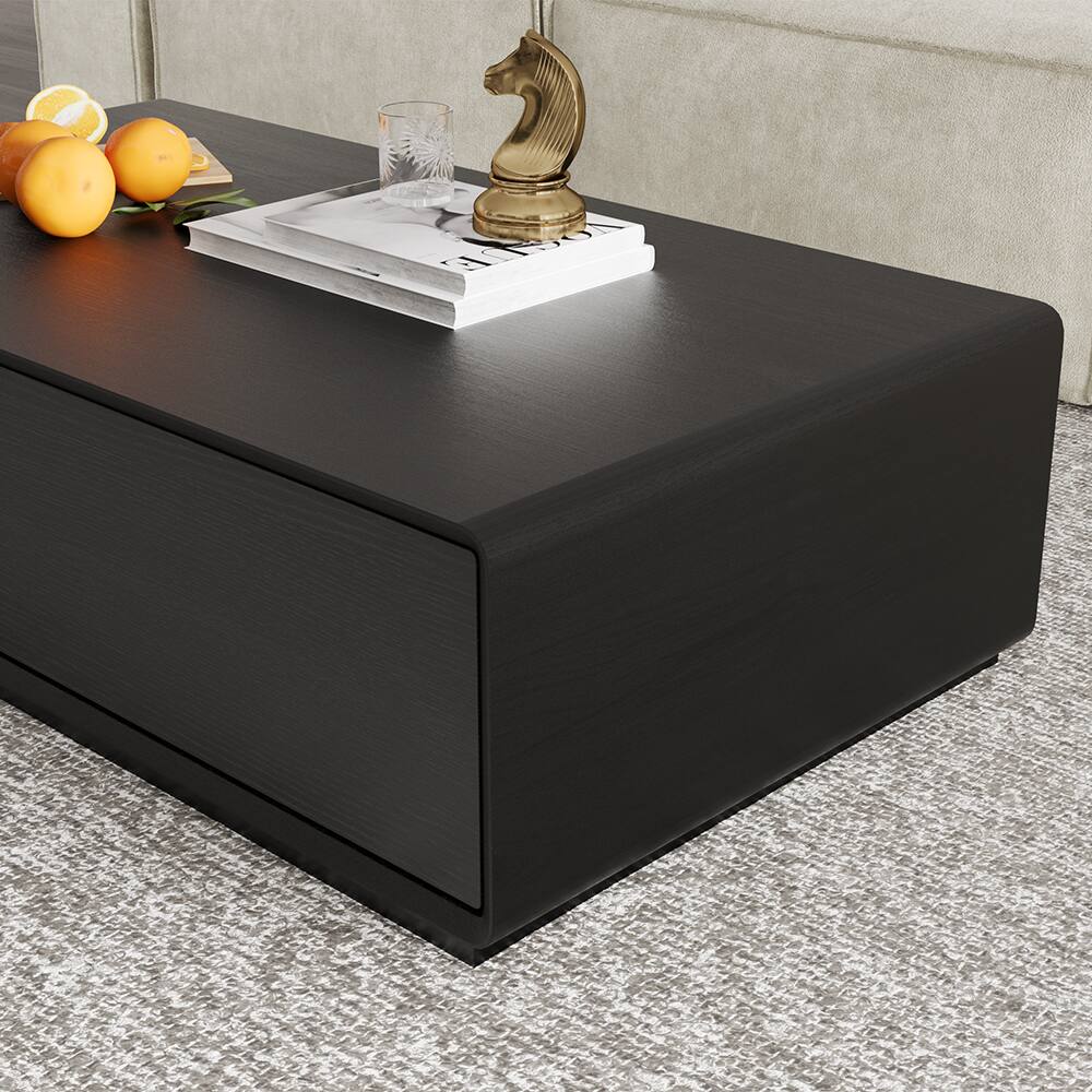 Alt View 2. POVISON - 51" Fully-Assembled Rectangular Wood Coffee Table with Storage, Mid-Century Coffee Table with 4 Drawers, Black - Black.