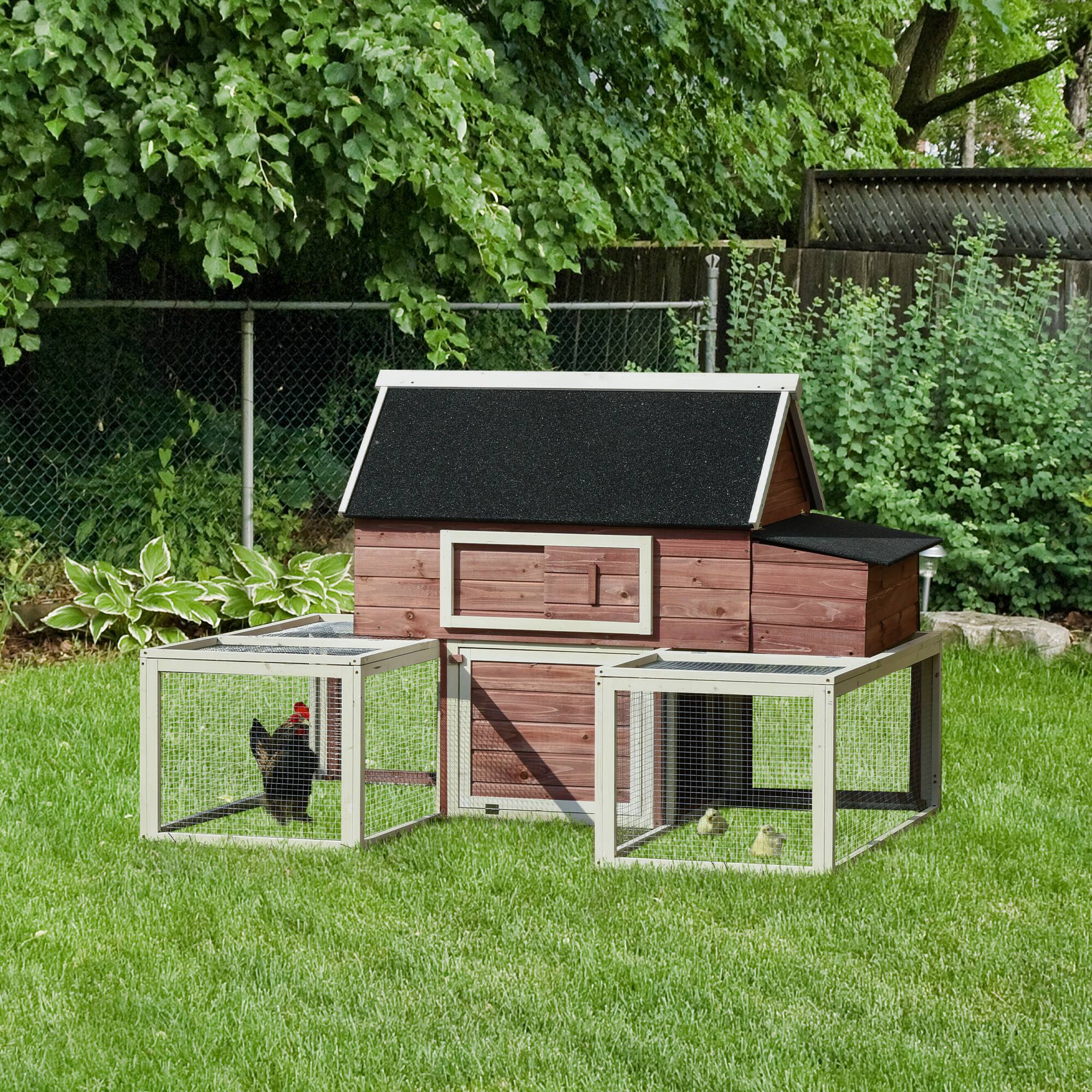 Alt View 1. Pawhut - Chicken Coop, Outdoor Chicken Cage Poultry Hen House with Nesting Box, Double Runs.