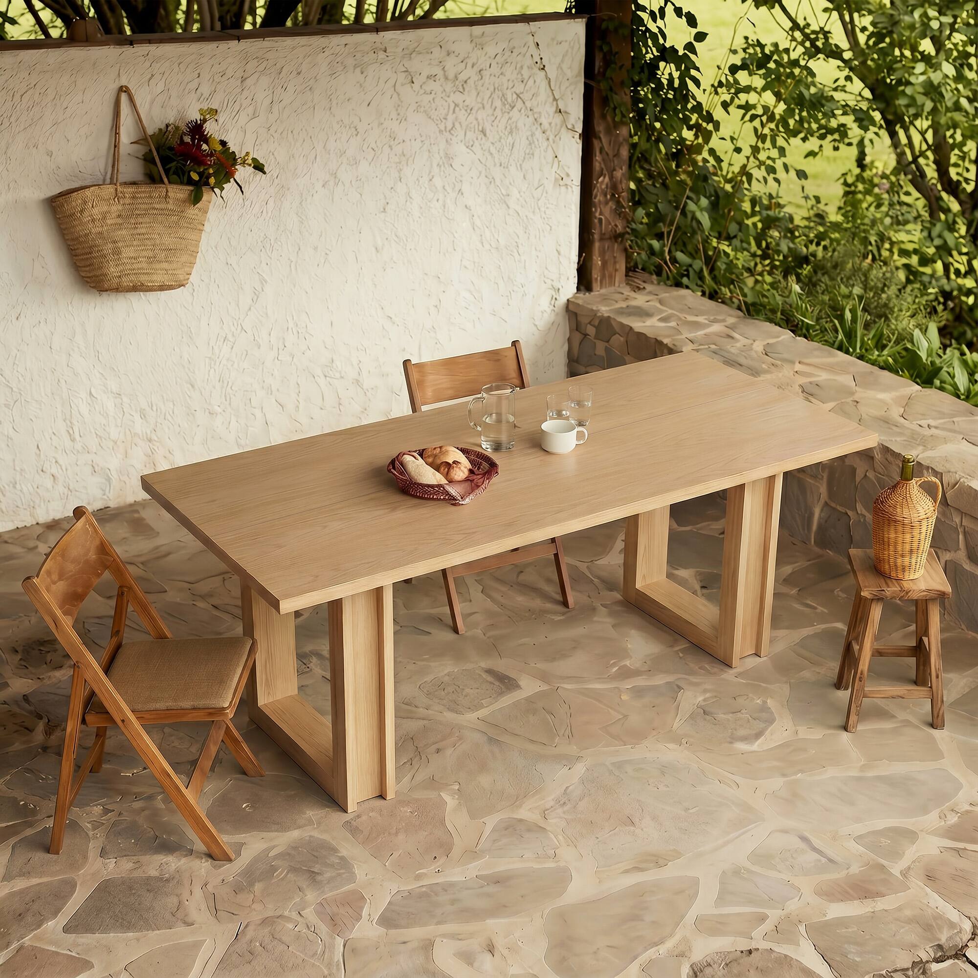Alt View 3. Homsee - Solid Wood Veneer Large Dining Table, Pine & Rubberwood Desk for 8 Seater, Modern Farmhouse Kitchen Table for Home - Wooden.
