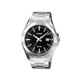 Casio - Men’s Black Dial Analog Watch with Stainless Steel Bracelet - MTP-1308D-1AV - Silver