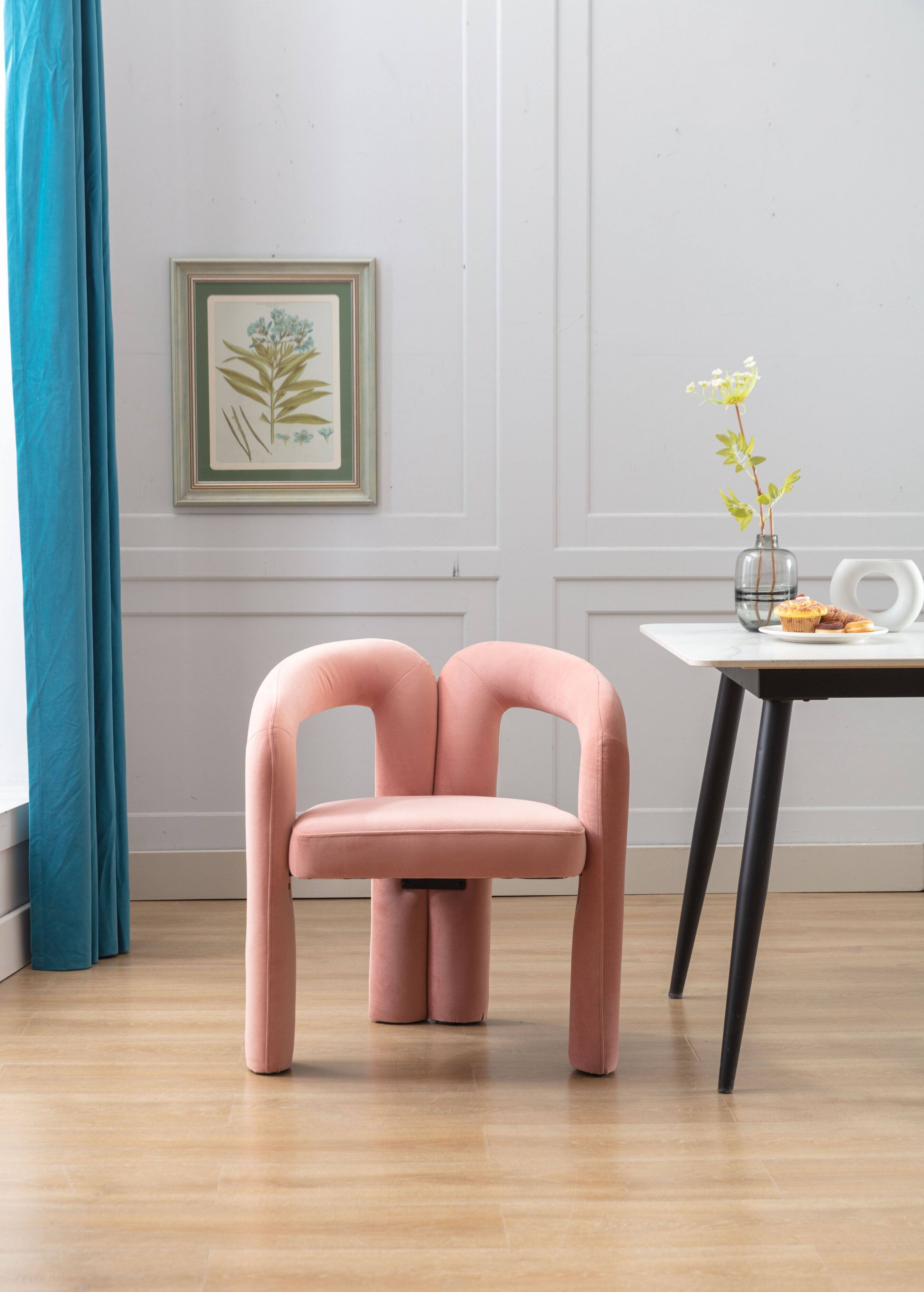 Angle. Trinkets Crazed - Modern Barrel Dining Chairs Set of 2, Velvet Fabric Upholstered Kitchen  Accent Chairs with Arms/Open Back - Pink.