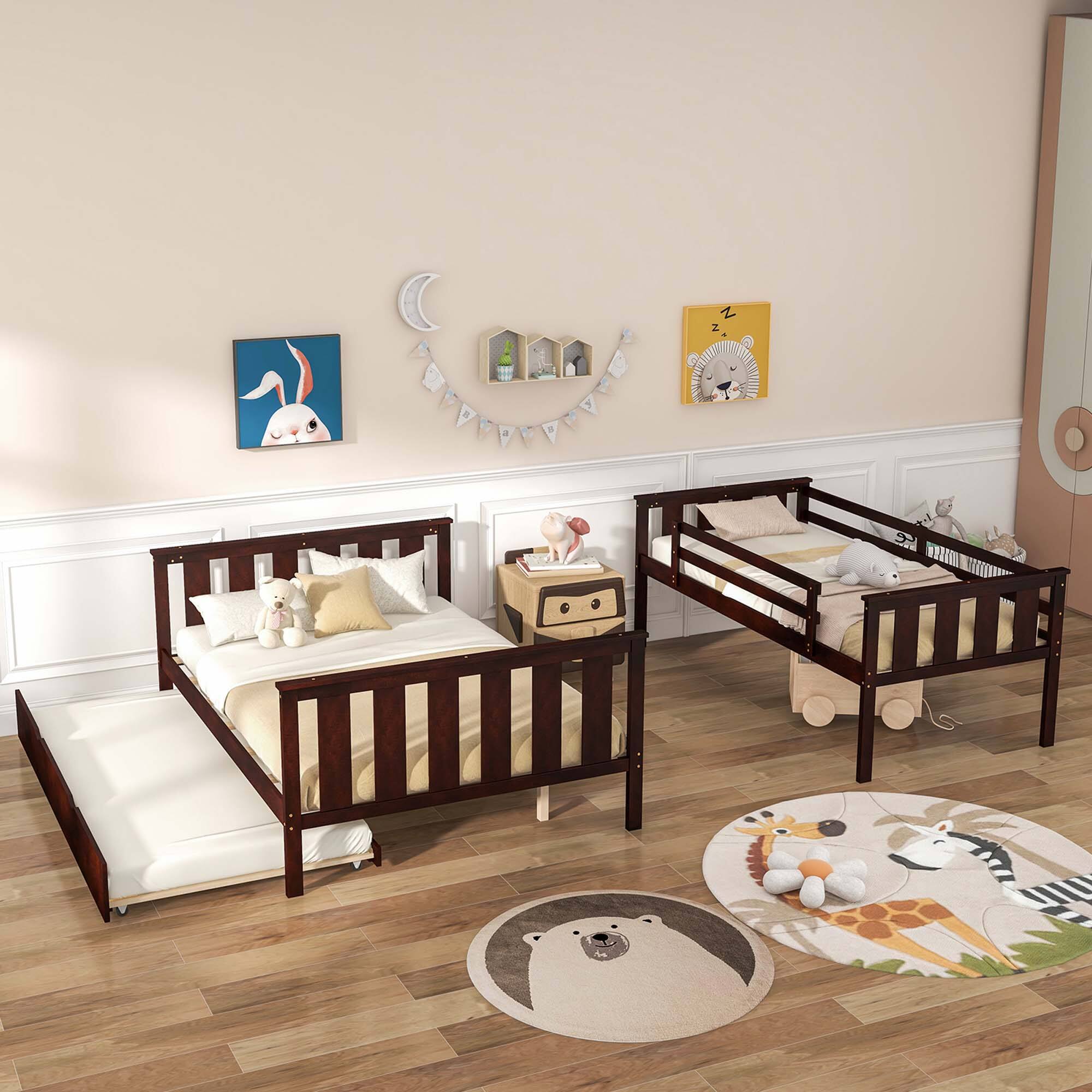 Alt View 3. Costway - Costway Twin Over Full Bunk Bed with Trundle Ladder Safety Guardrails 3-in-1 Beds - Espresso.