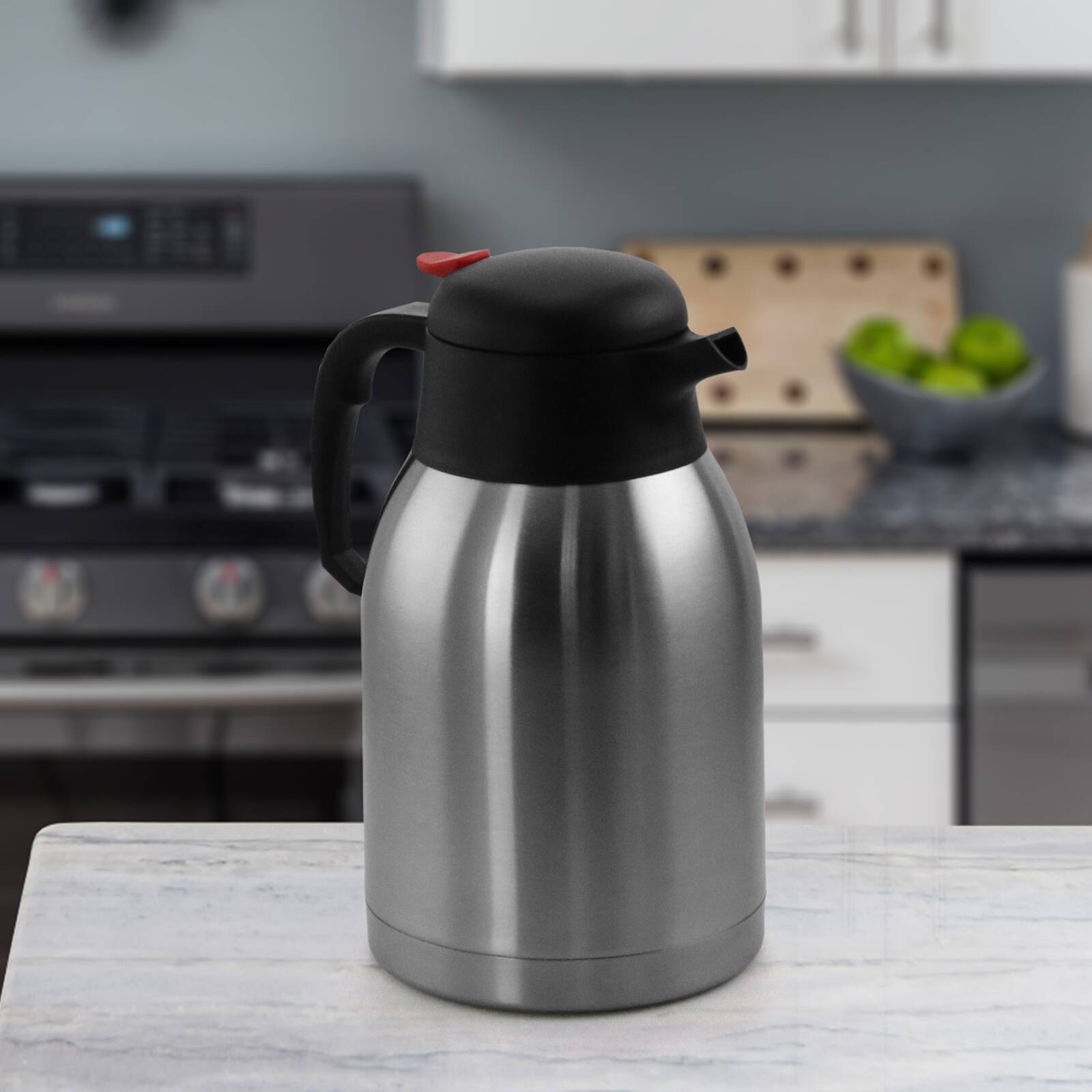 Alt View 3. MegaChef - MegaChef 2.11 Quart Stainless Steel Thermal Beverage Carafe for Coffee and Tea - Silver and Black.