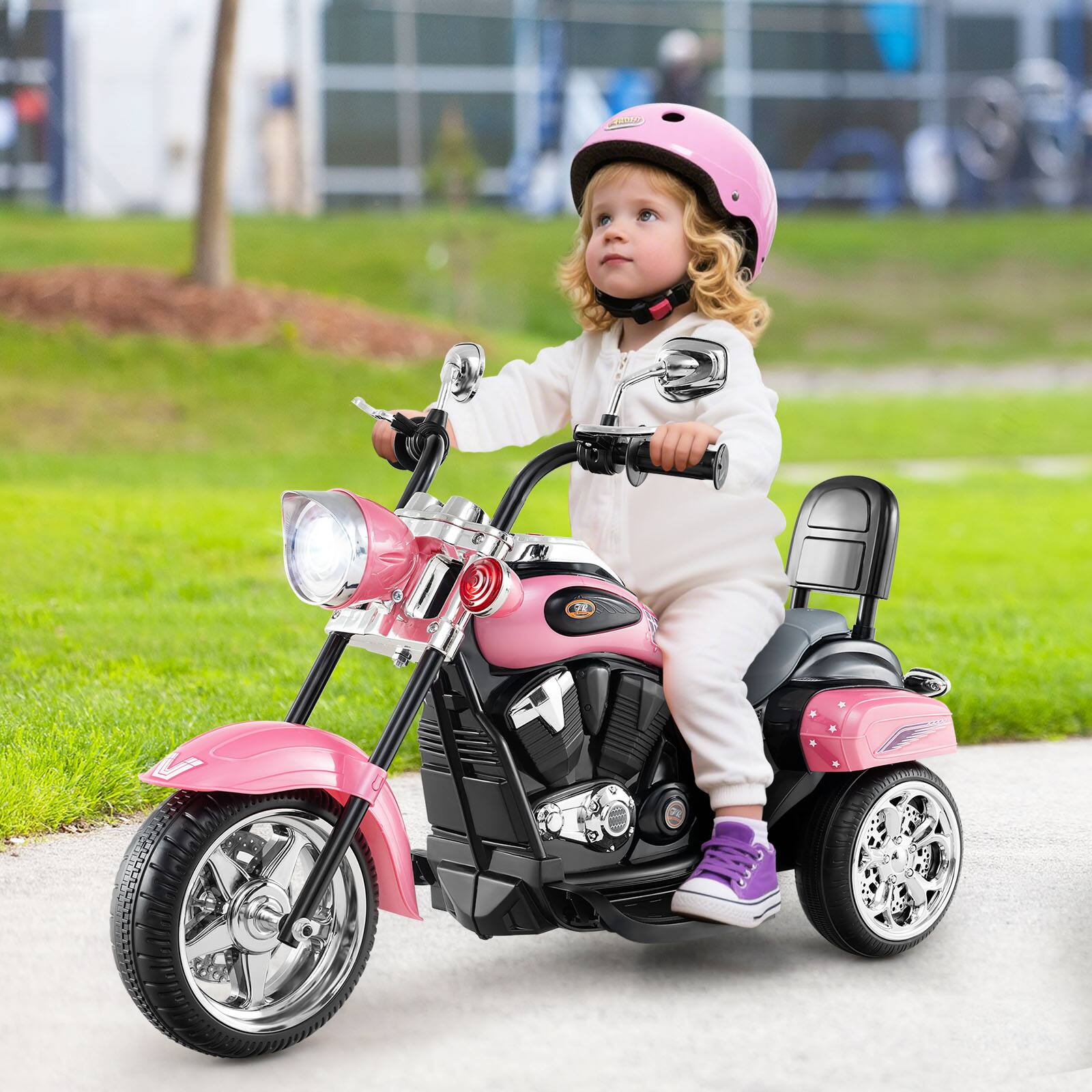 Alt View 7. Gymax - Gymax 6V Electric Kids Motorcycle 3-Wheel Ride On Toy w/ Adjustable Headlight Pink - Pink.