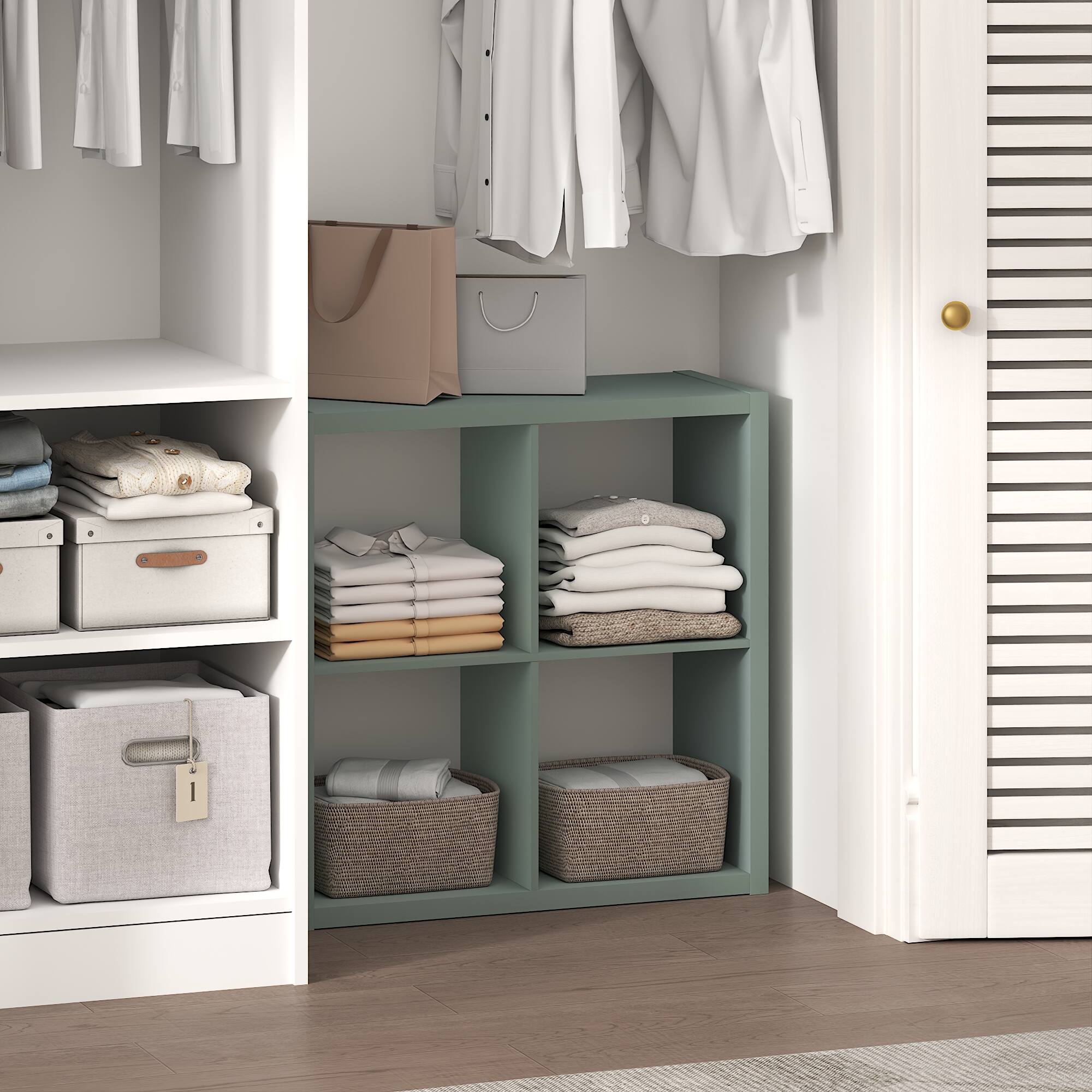 Alt View 1. Furinno - CUBIC Closet Organizers, 4-Cube Open Closet Organizer, Extra Thick Frame, for Wardrobe, Bedroom, Living Room - Sage Green.