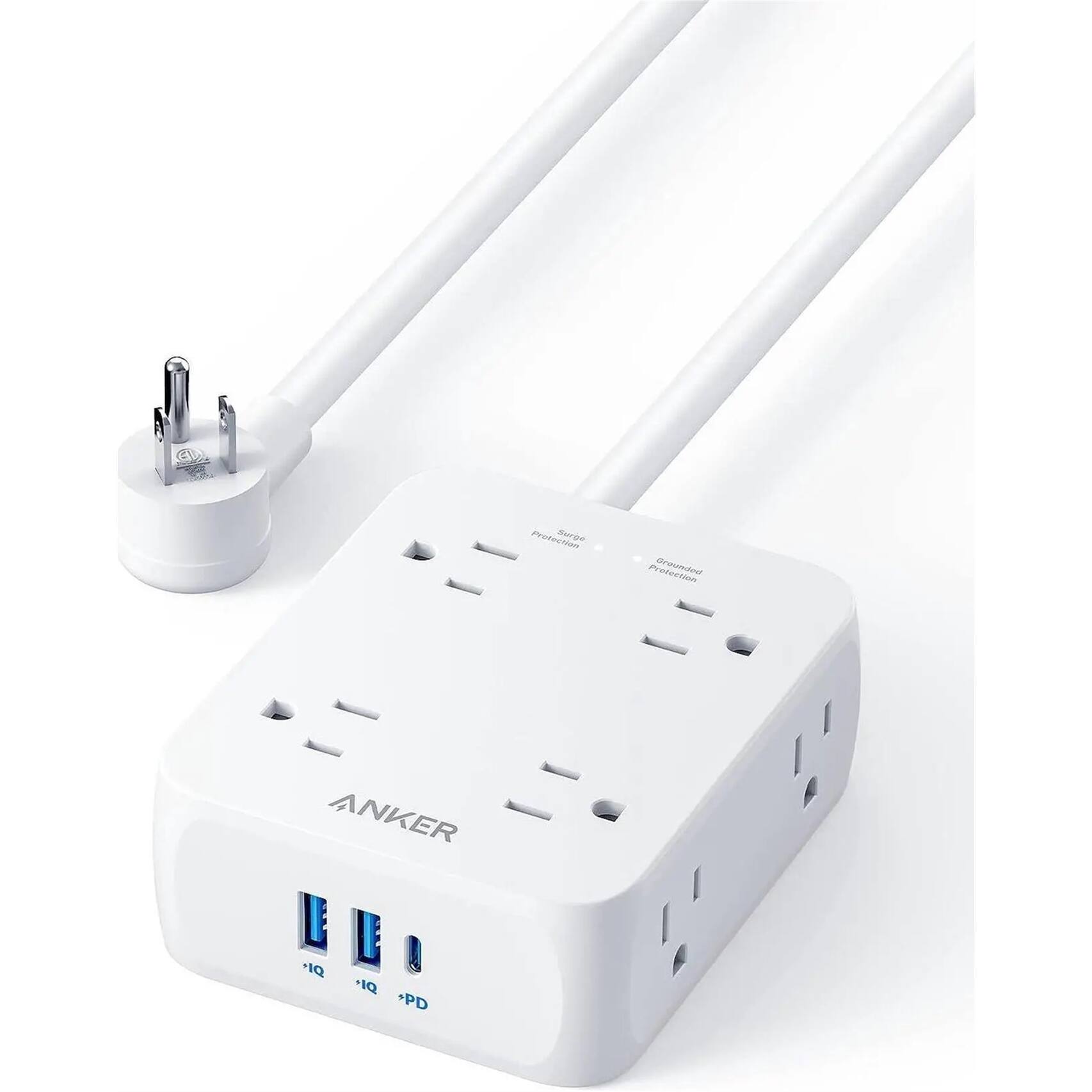 Anker - A9183121 8-Outlet 1875W 5 ft. Cord Surge Protector - White