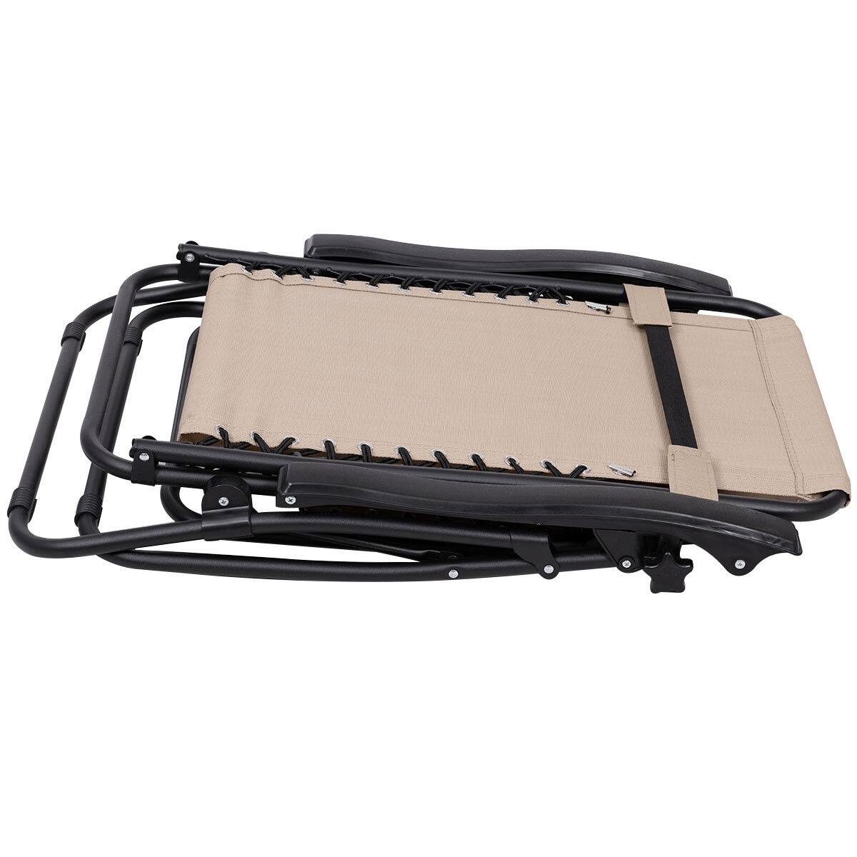 Alt View 7. Gymax - Gymax 3PC Zero Gravity Reclining Lounge Chairs Pillows Table Portable Folding Beige - Beige.