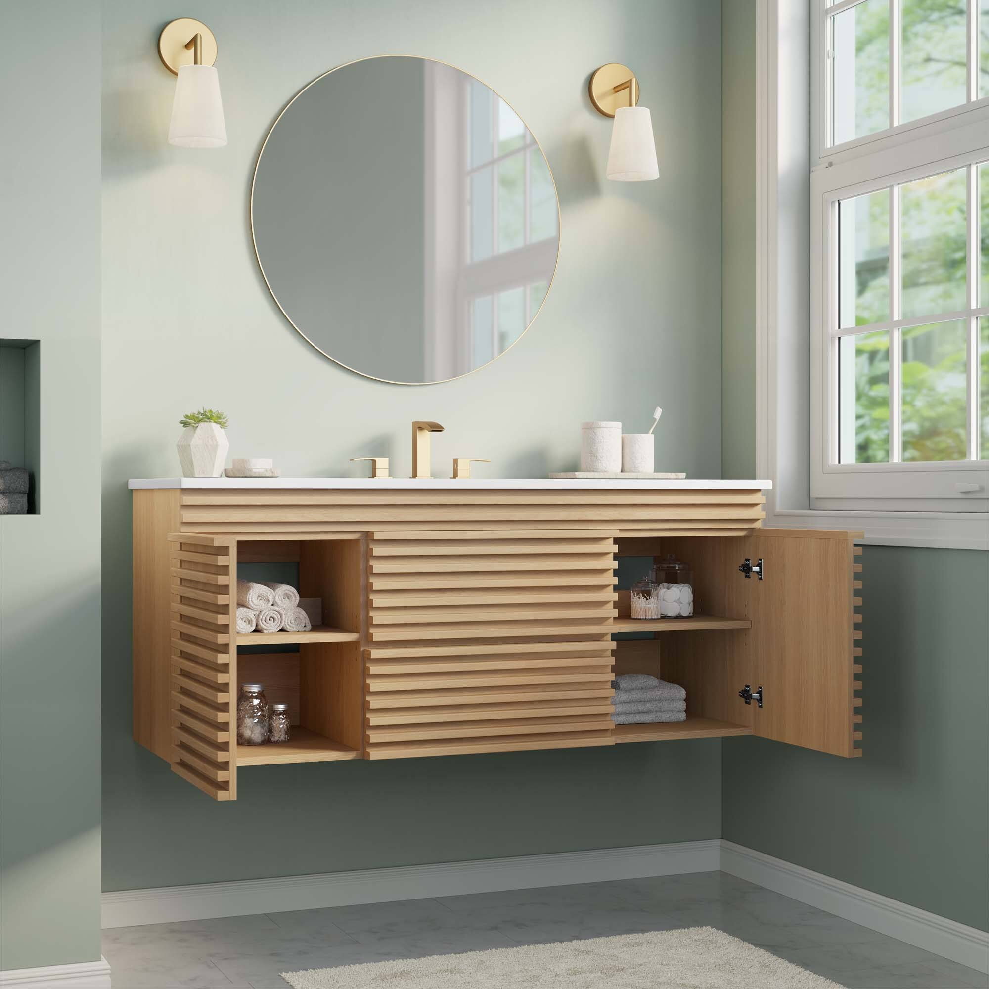 Back. Modway - Render 48" Wall-Mount Bathroom Vanity Basin Included by Modway - Oak White.