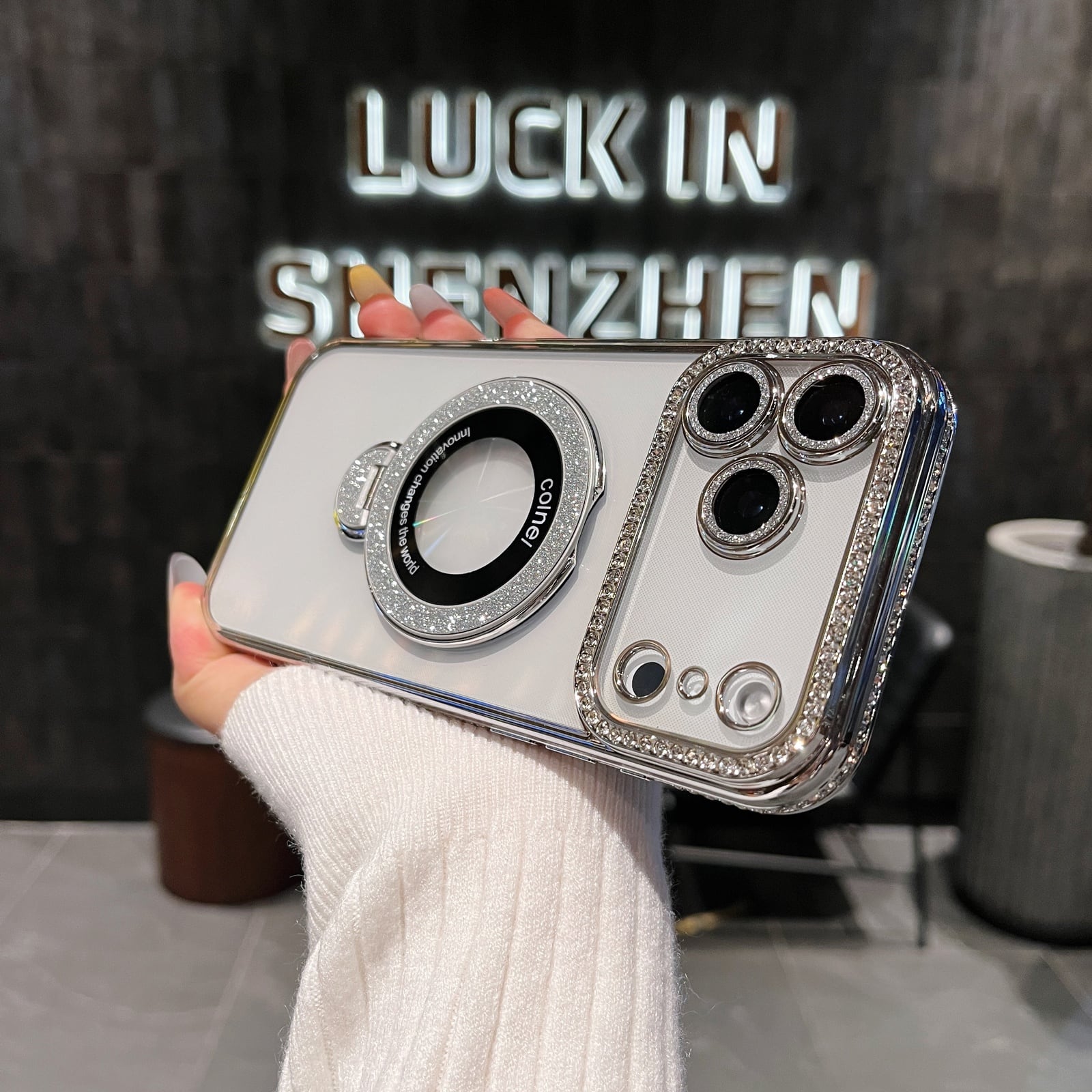 UUCOVER - Glitter Case for Apple iPhone 17 Pro Max with Rotating Metal Ring kickstand, Lens Protection Shockproof Slim Clear Cover - Silver price history on PriceWatchPro