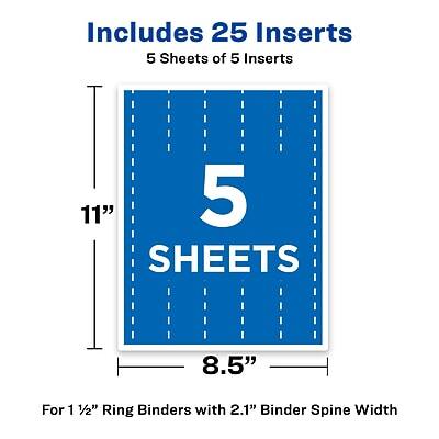 Includes 25 Inserts  
5 Sheets of 5 Inserts  
11" x 8.5"  
For 1 1/2" Ring Binders with 2.1" Binder Spine Width
