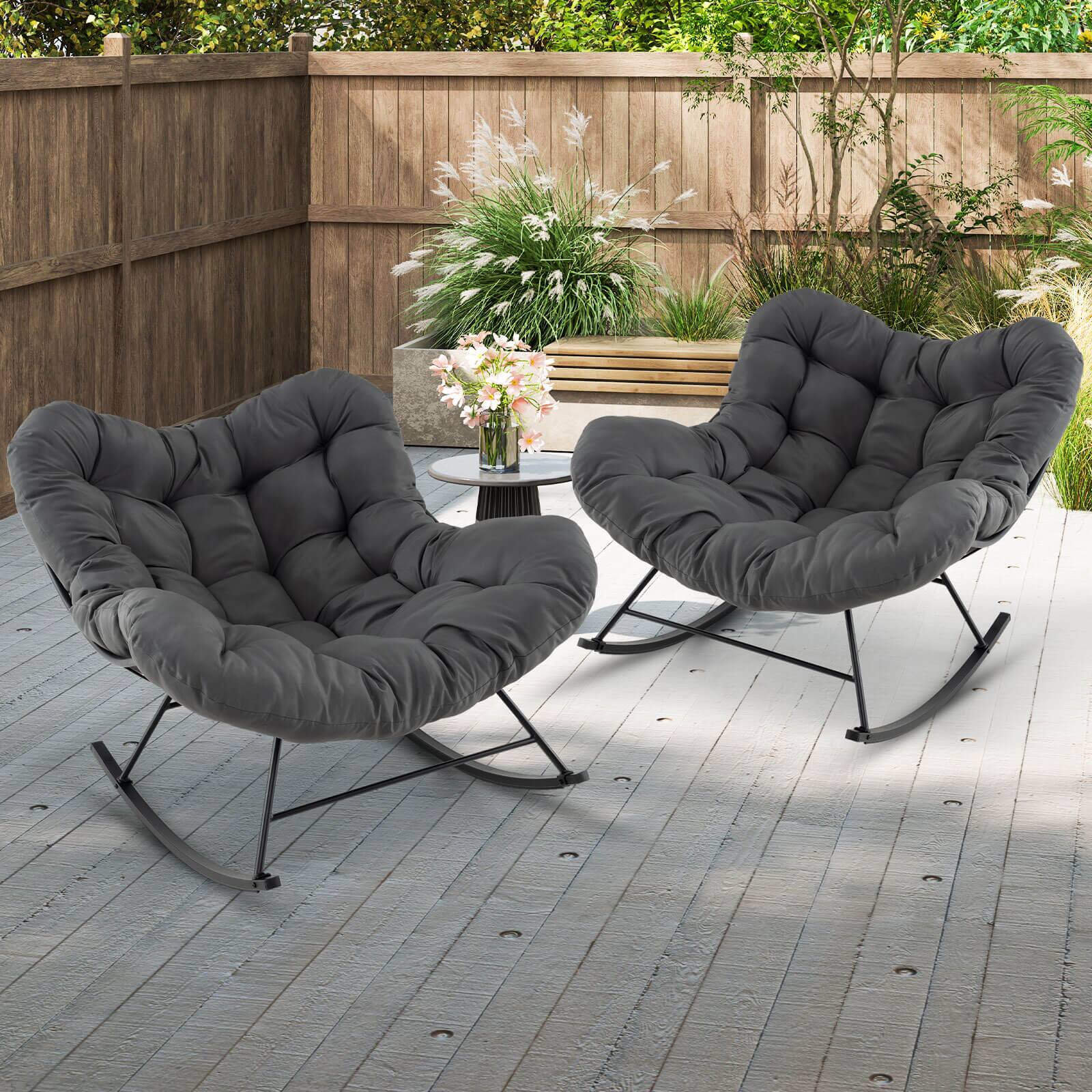Alt View 4. Costway - Costway Indoor Outdoor Rocking Chair, Oversized Egg Papasan Chair with Padded Cushion - Black.