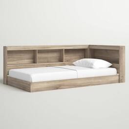 Hivvago - Full size Wood Corner Storage Bed with Bookcase Headboard and USB Ports - Natural
