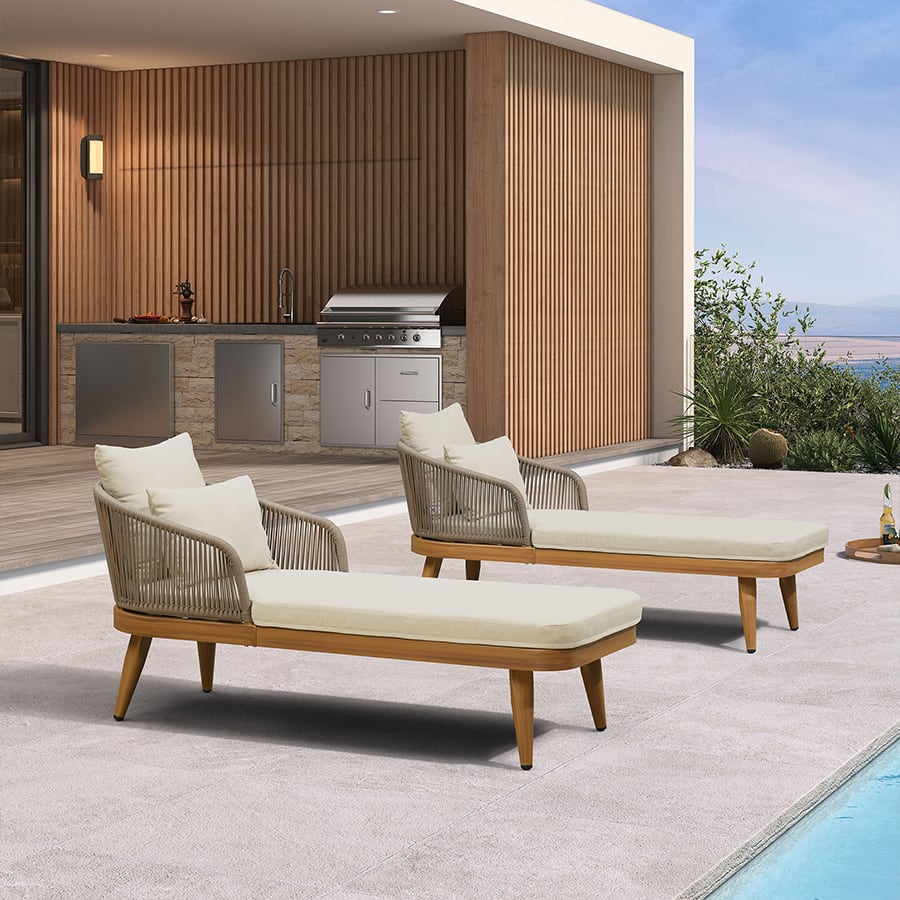 PURPLE LEAF - Outdoor Chaise Lounge Thick Cushion Aluminum Frame Patio Lounge Chair with Pillow & Lumbar Support Wicker Armrests - Natural Teak price history on PriceWatchPro