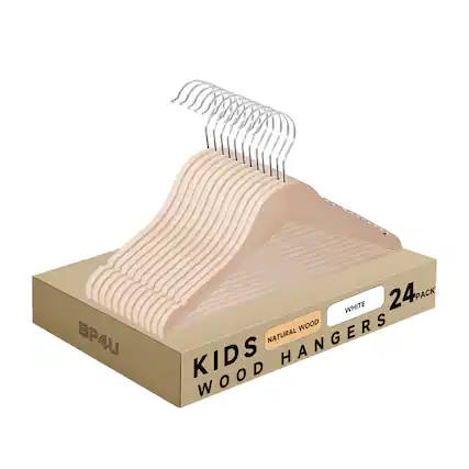 BP4U
24 PACK
KIDS WHITE NATURAL WOOD HANGERS