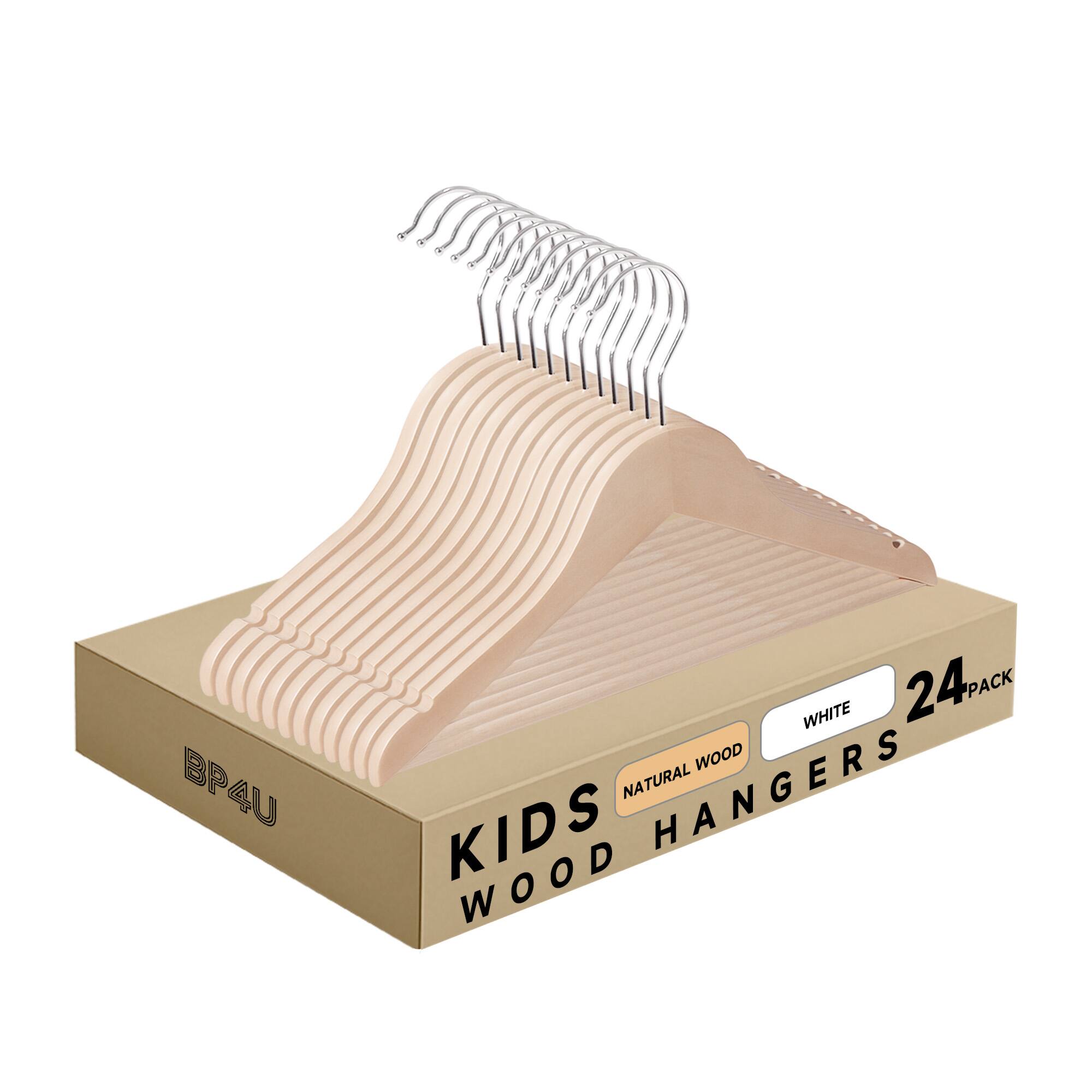 BP4U  
24 PACK  
KIDS WHITE NATURAL WOOD HANGERS