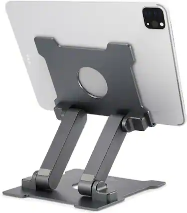 Front. FINEAK - Adjustable Aluminum Tablet Stand 7-13.5" - Fits iPad, Surface Pro, Fire HD 10, Galaxy Tab - Gray.