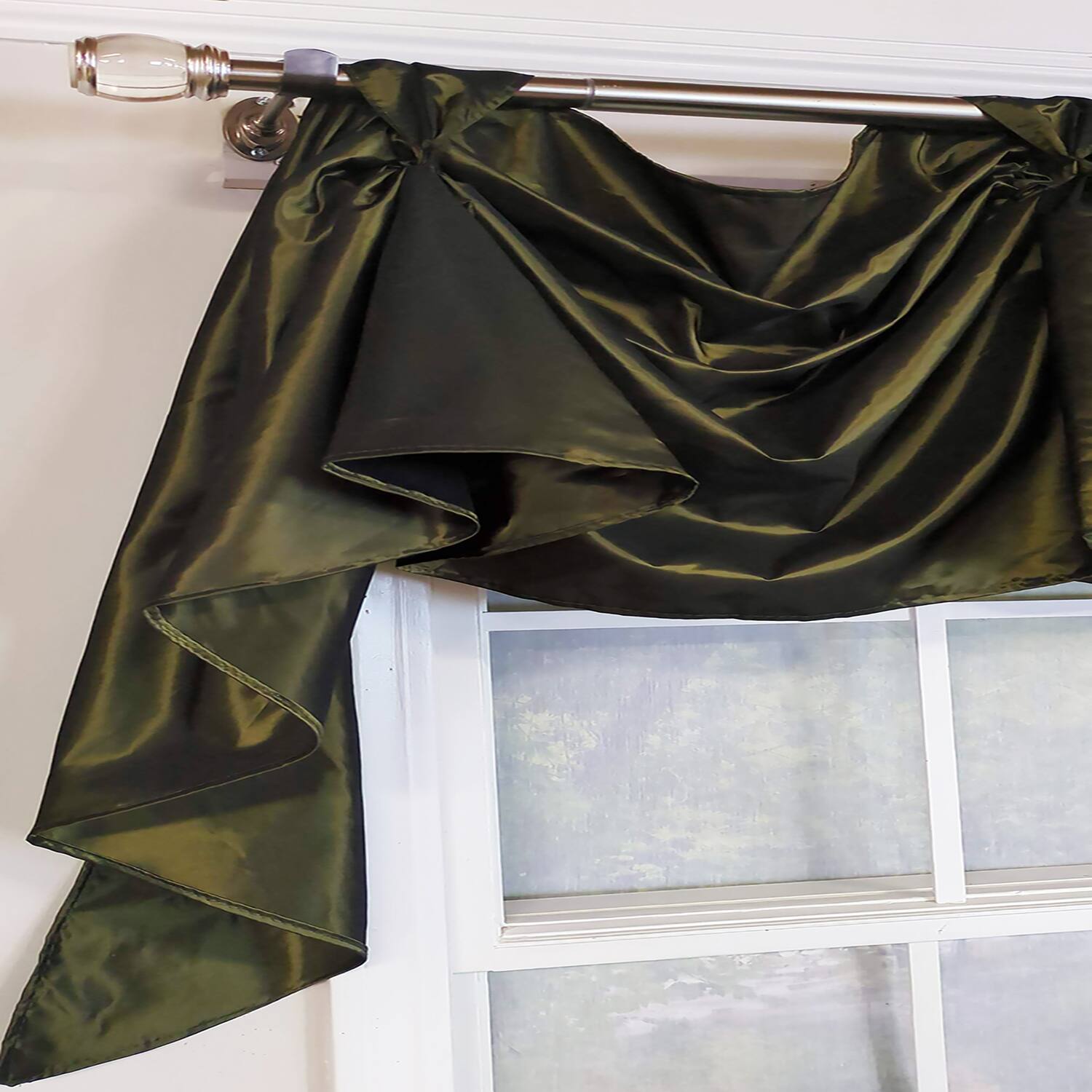 Left. RLF Home - RLF Home Taffeta 3-S Victory 100% Polyester Tab Top Swag Window Curtain 54" x 25" Green - Green.